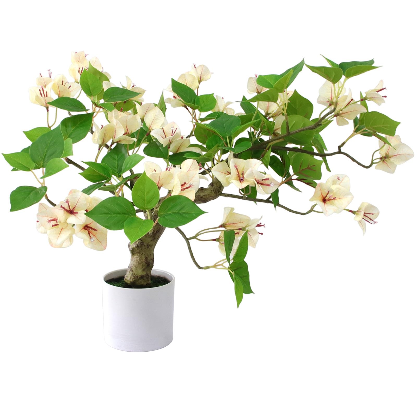 16 Inch White Artificial Bougainvillea Tree in Pot Faux Flower Plant Decor