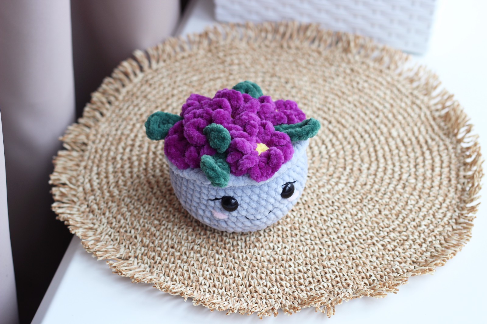 Handmade Crochet Plush Violet in Pot – Soft Amigurumi Plant Toy, No-Water Decor