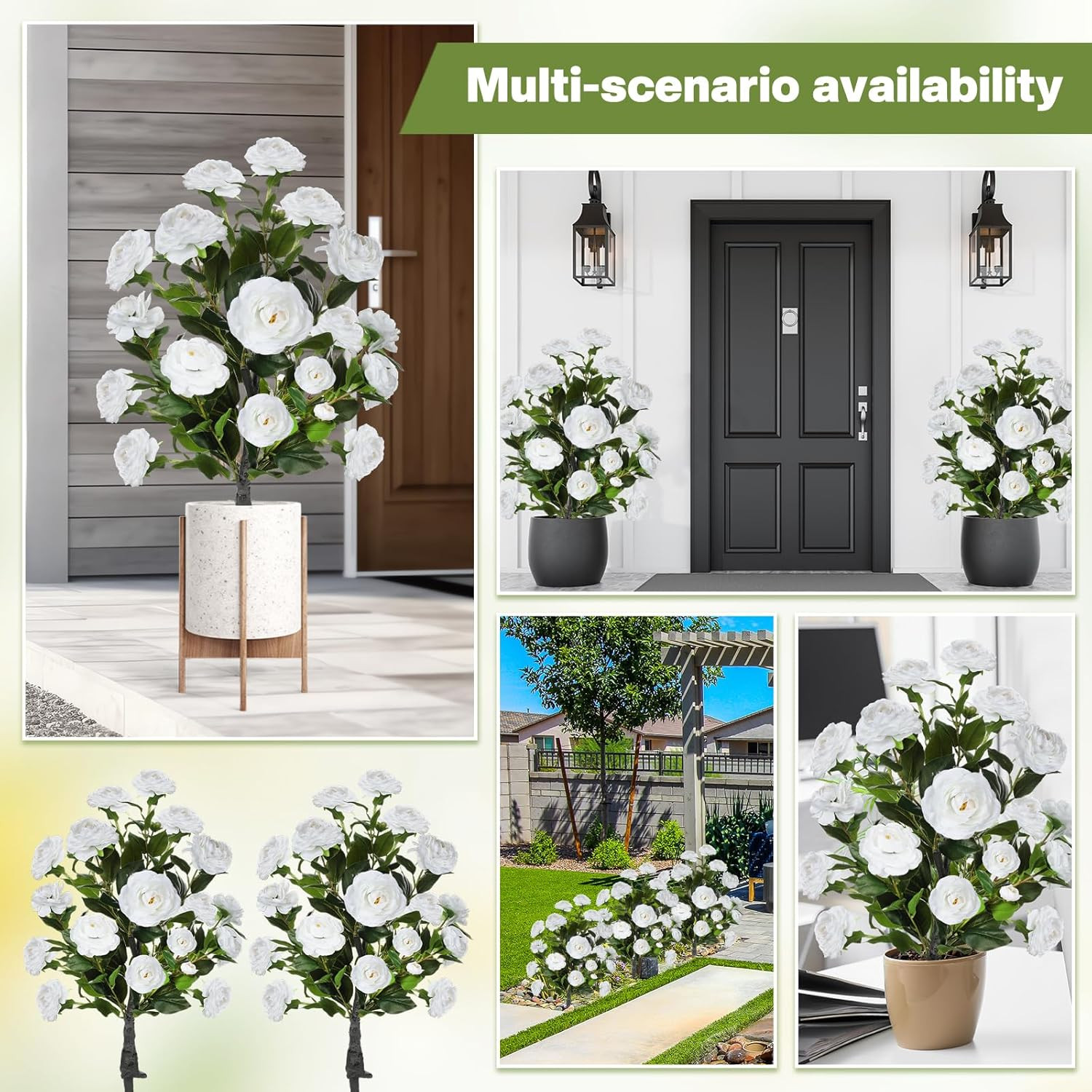 3FT Faux Camellia Plants – 2 Pack UV Resistant Indoor/Outdoor Decor