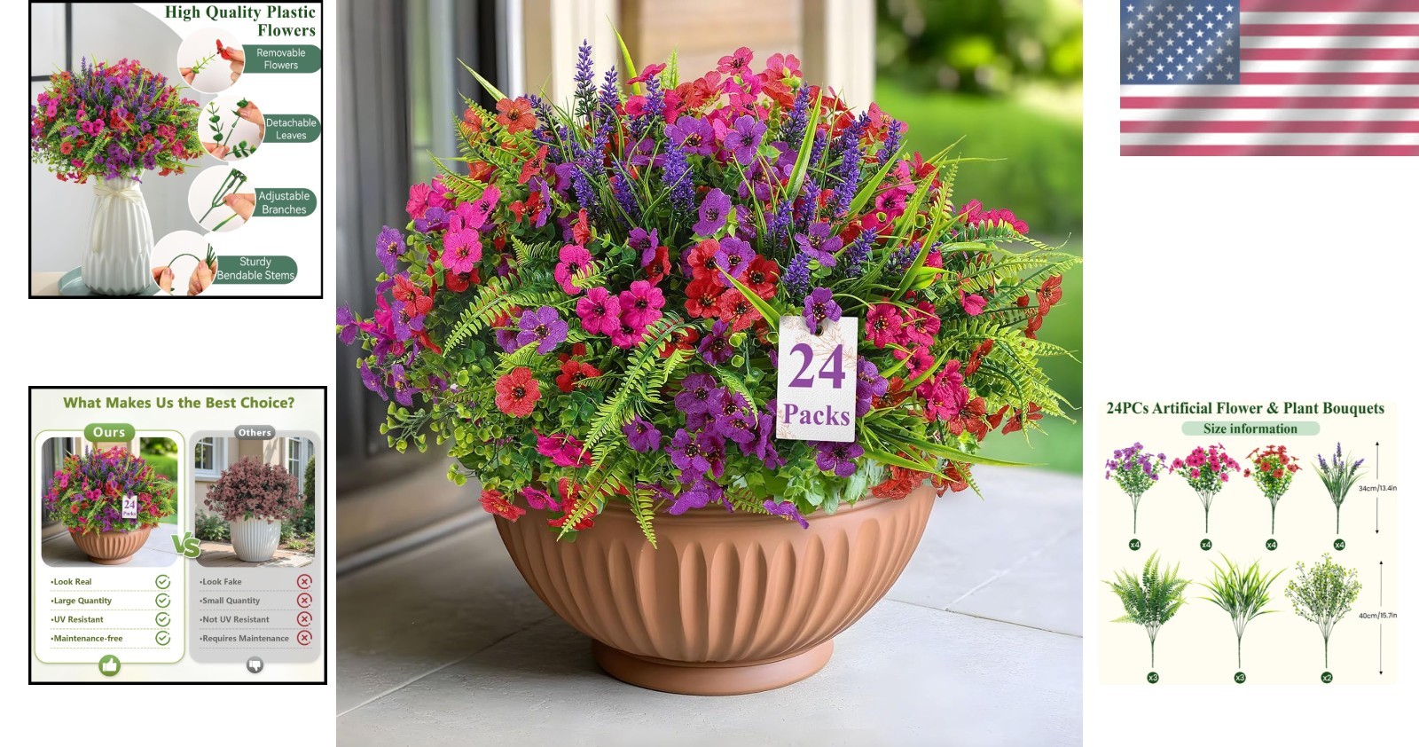 Spring 24 Bundles Faux Plants – Luxurious UV Resistant Decor for -Round Use