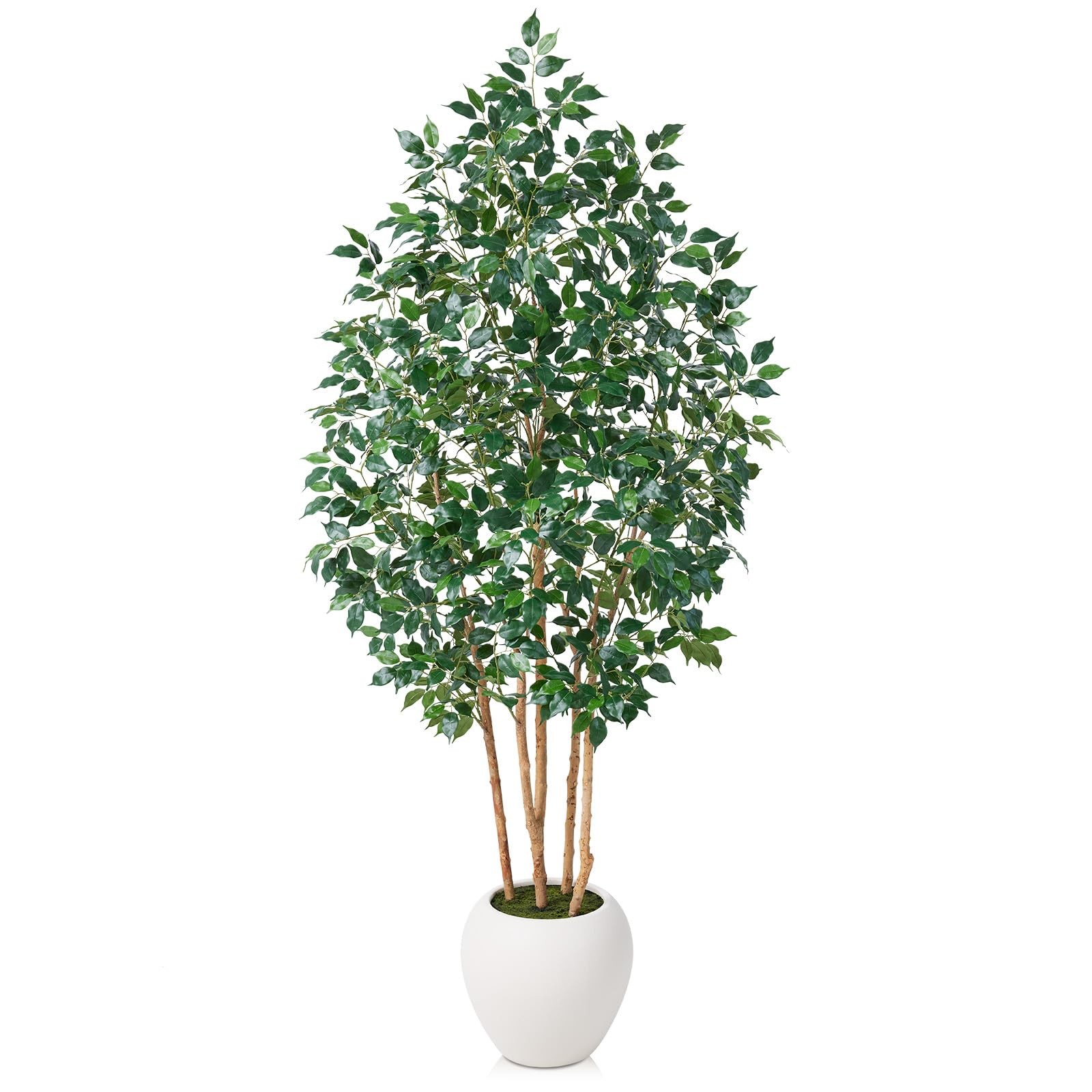 7FT Artificial Ficus Tree with White Planter – Realistic Faux Ficus Tree with…