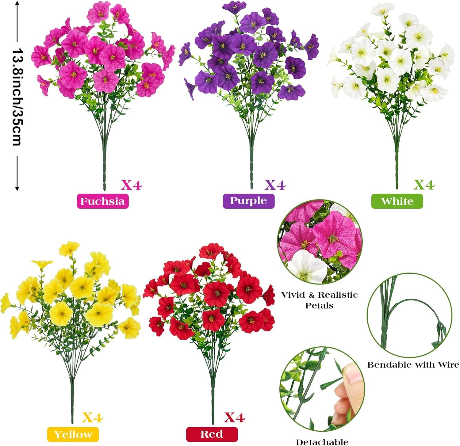20 Pcs Artificial Morning Glory Flowers for Outdoors, Multicolor | Realistic