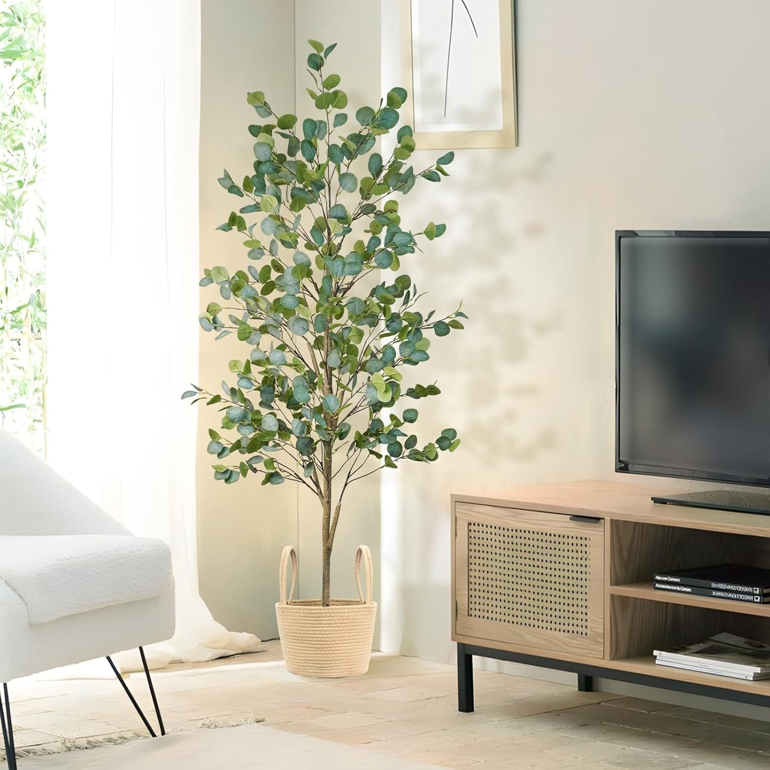 Stunning 6FT Faux Eucalyptus Tree – Indoor/Outdoor Decor with Basket Included