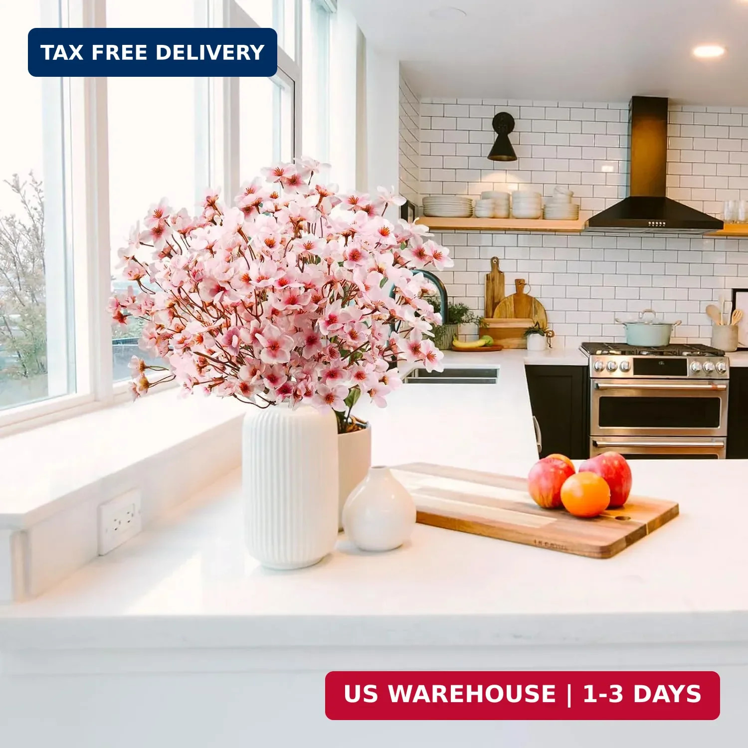 obbsie 24Pcs Artificial Cherry Blossom Flower, Faux Silk Peach Blossom Branches