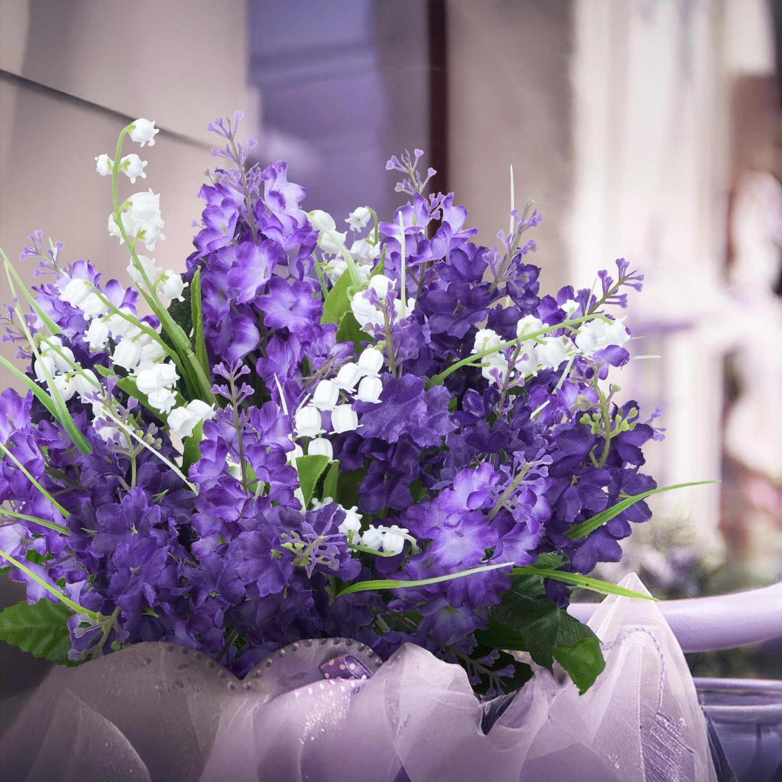 10Pcs Lilac Flowers Artificial Bouquet Fake Purple Flowers Faux Lilacs Mix Bu…