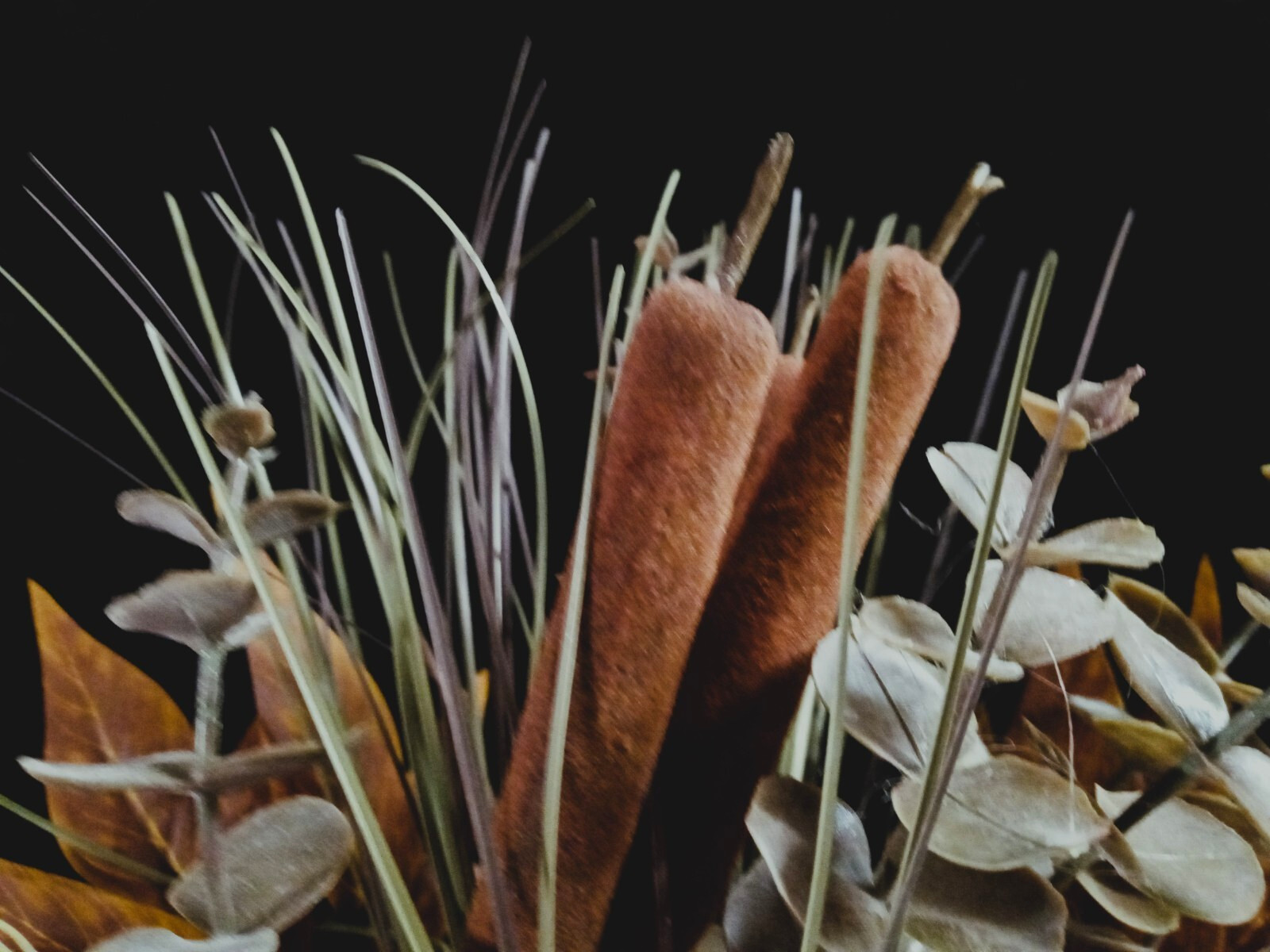 NWT Autumn Fall Floral Arrangement-Cattails & Lotus Pods-Silver Milk Can-18.75″T