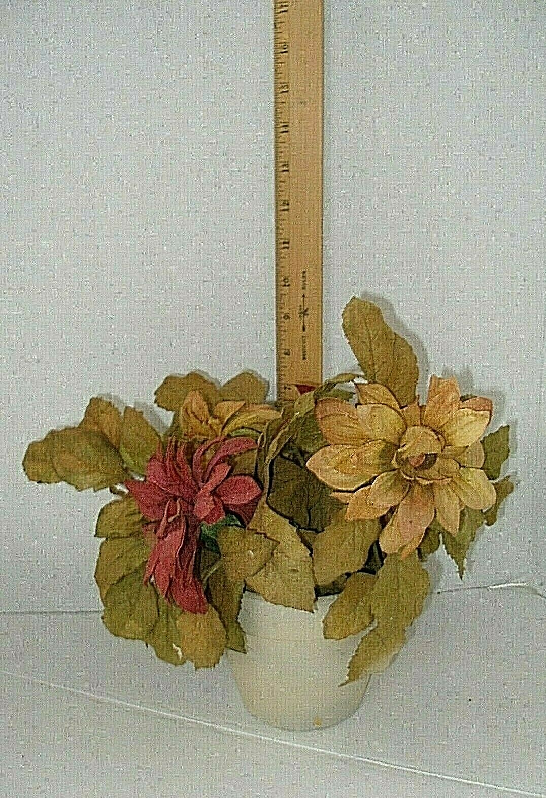 Pailr of Planters with Silk Flower Arrangements Fall Colors Burgundy Mustard New