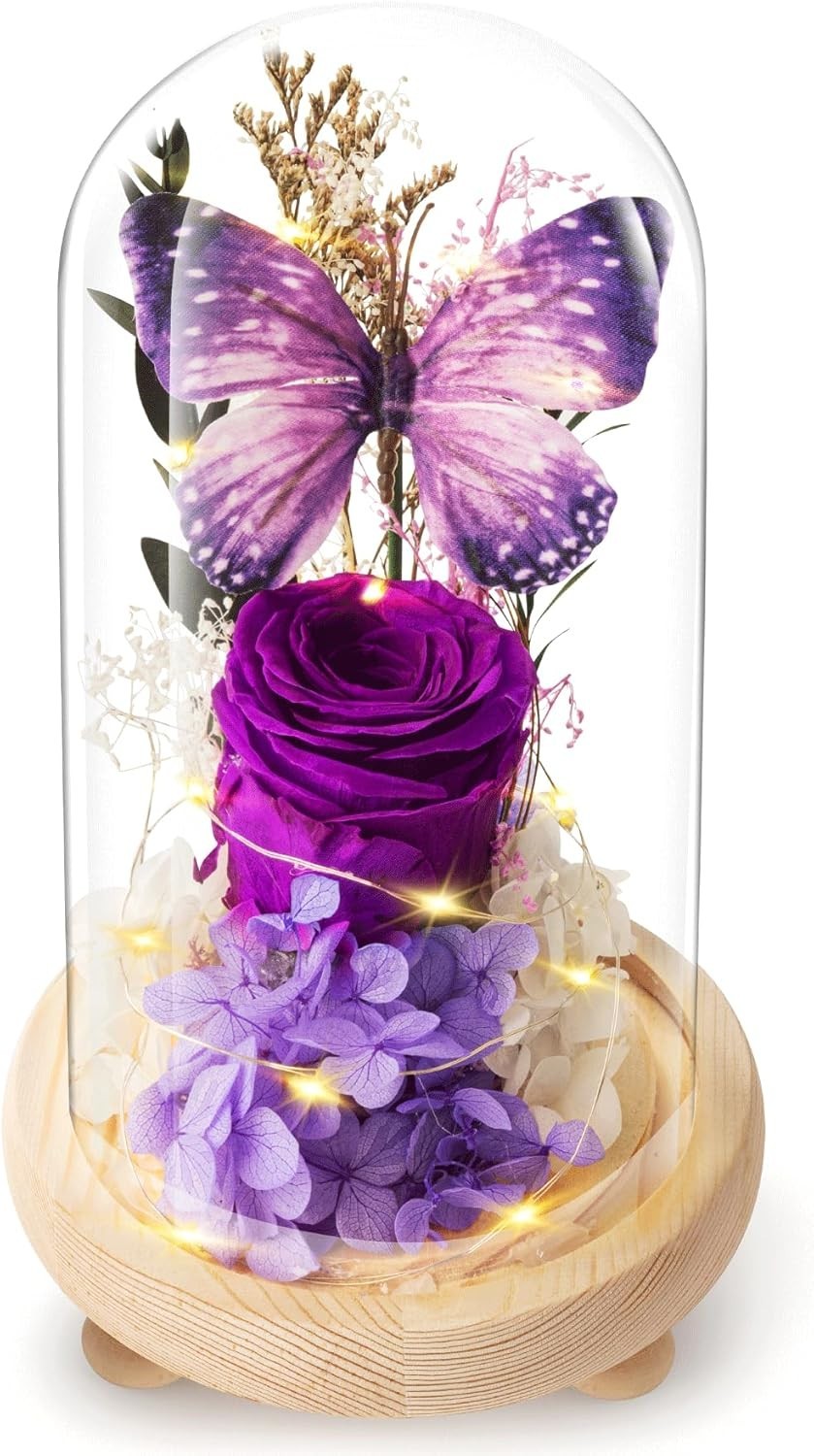 Forever Flowers Preserved Roses Prime Delivery, with Light in Glass Dome for Mom