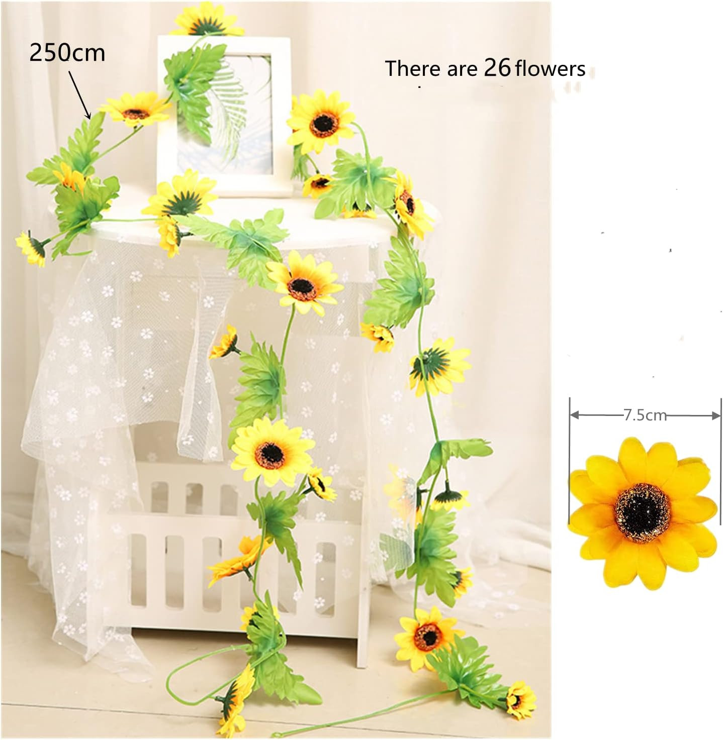 2 Pcs Artificial Sunflower GarlandSunflower Vine with LeavesHanging Garland wi