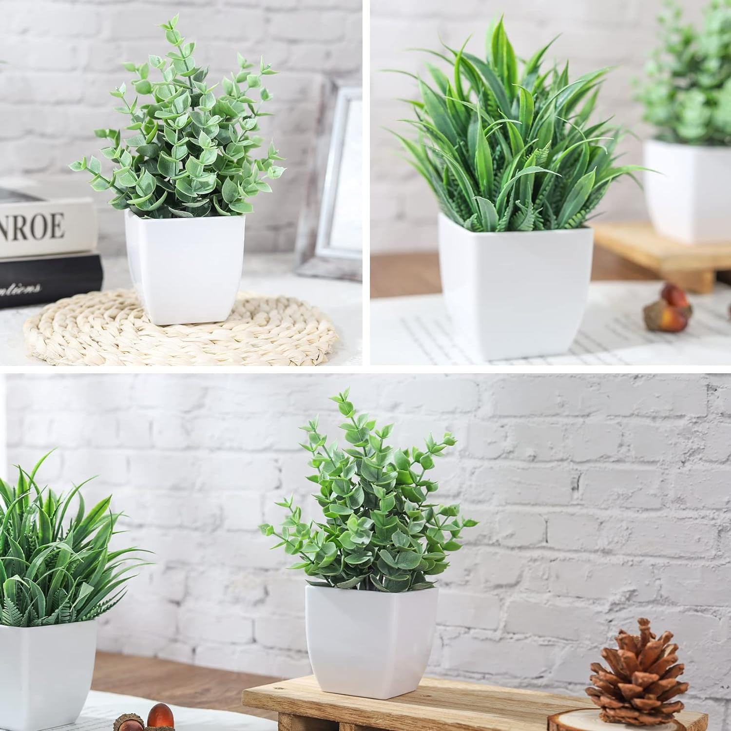 2 Pack Small Fake Plants Mini Artificial Potted Plants for Table Desk Home Laund