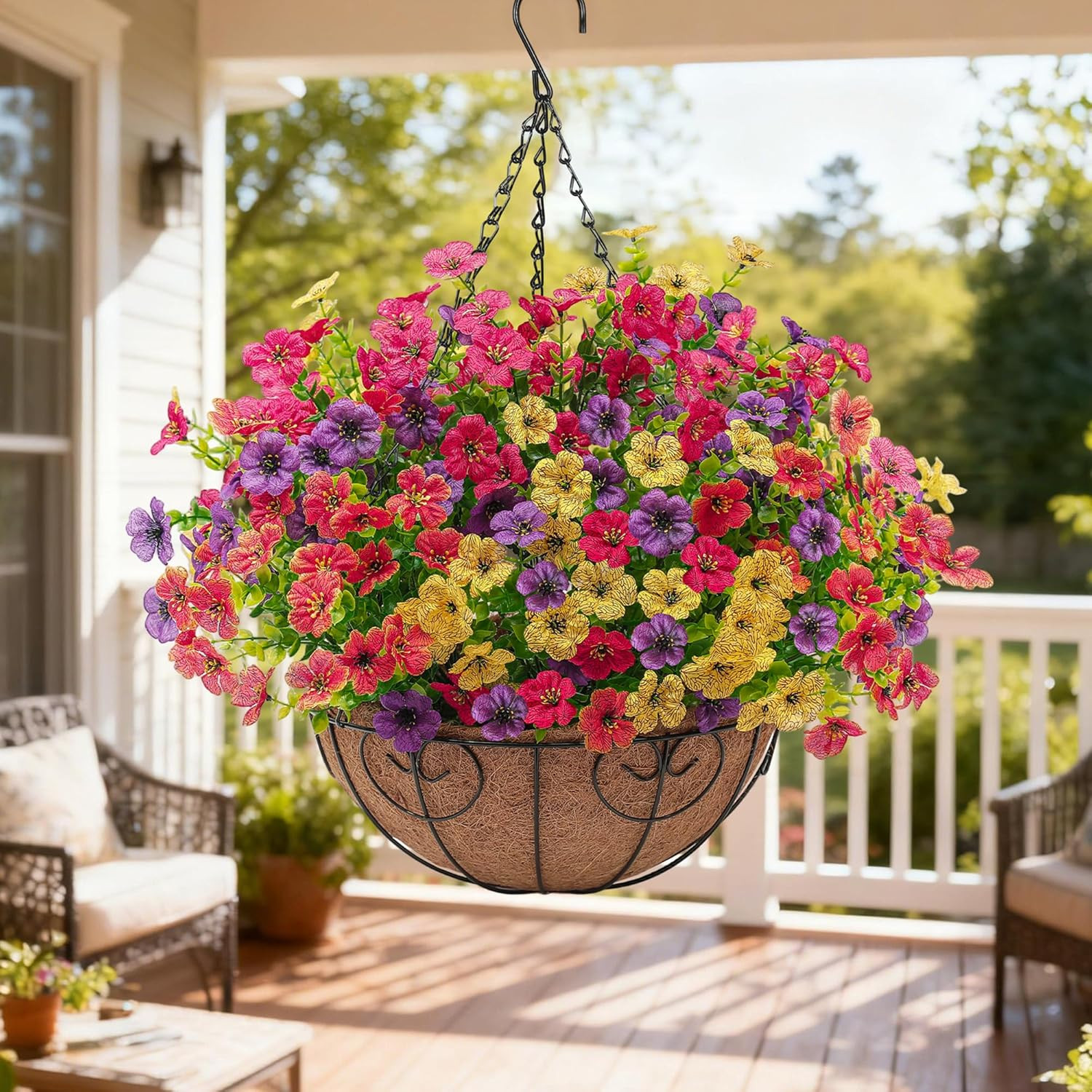 Artificial Faux Hanging Flowers Plants Basket for Outdoors outside Spring Summe