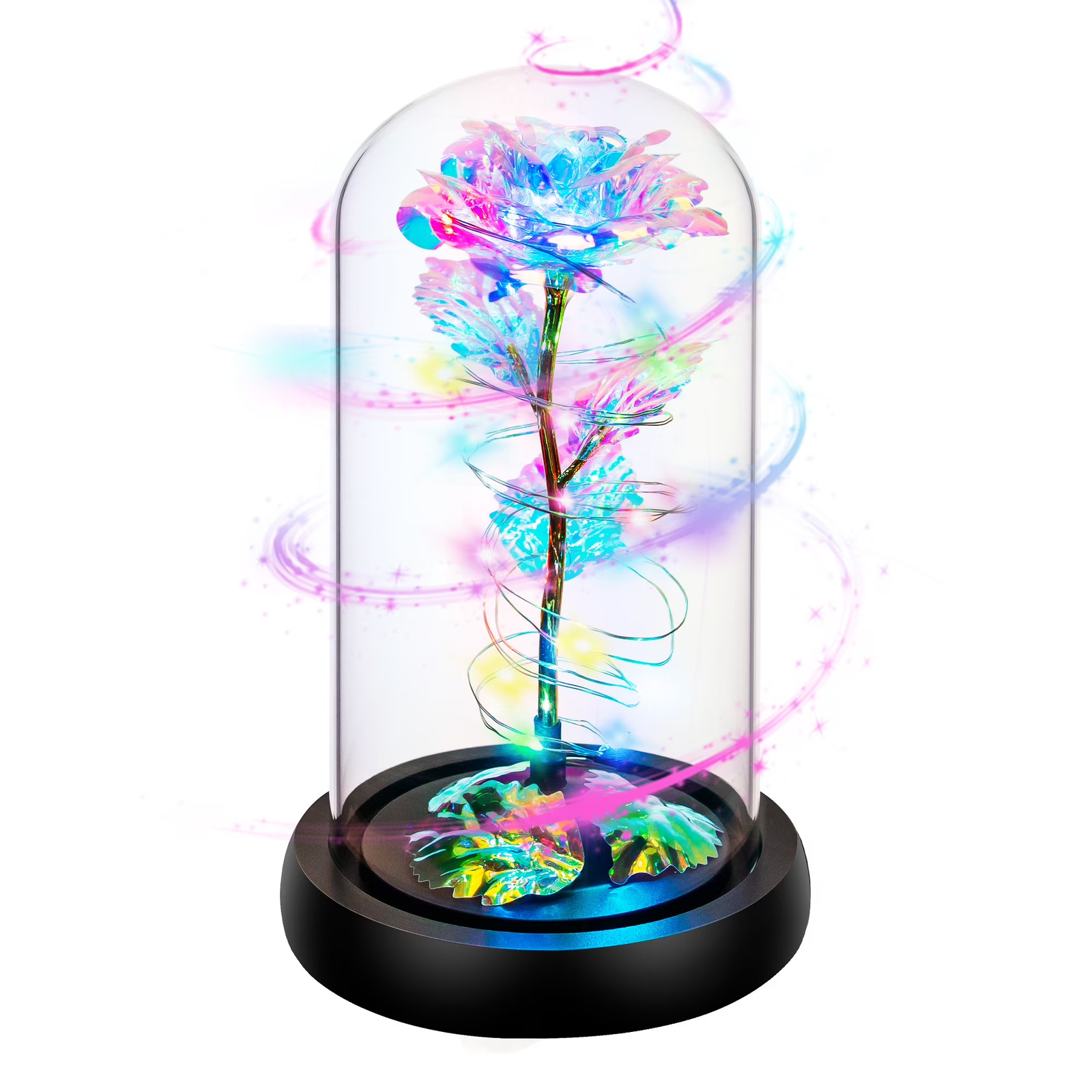 Colorful Rose Light in Glass Dome – Gifts for Women, Mom, & Special Occasions
