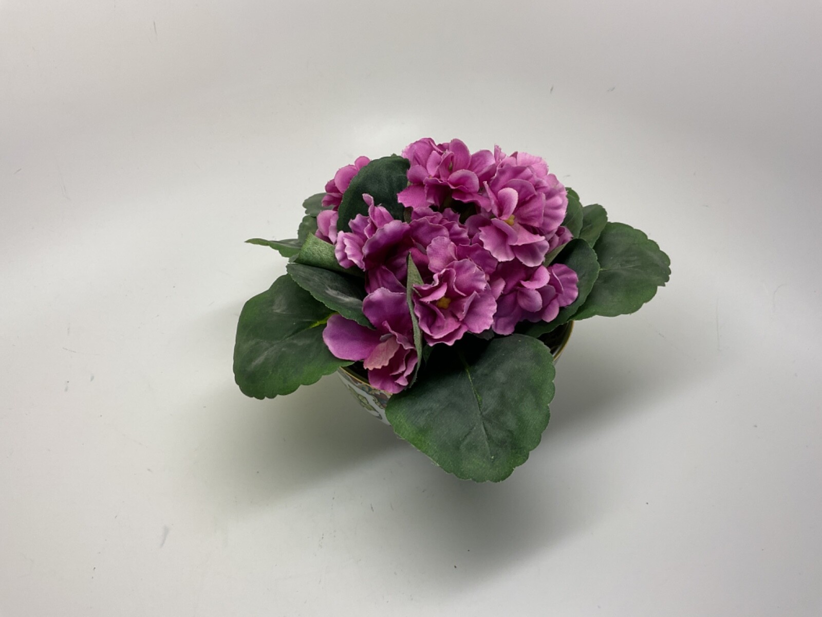 Silk Flower Arrangement in Hand Painted Chinese Porcelain Bowl