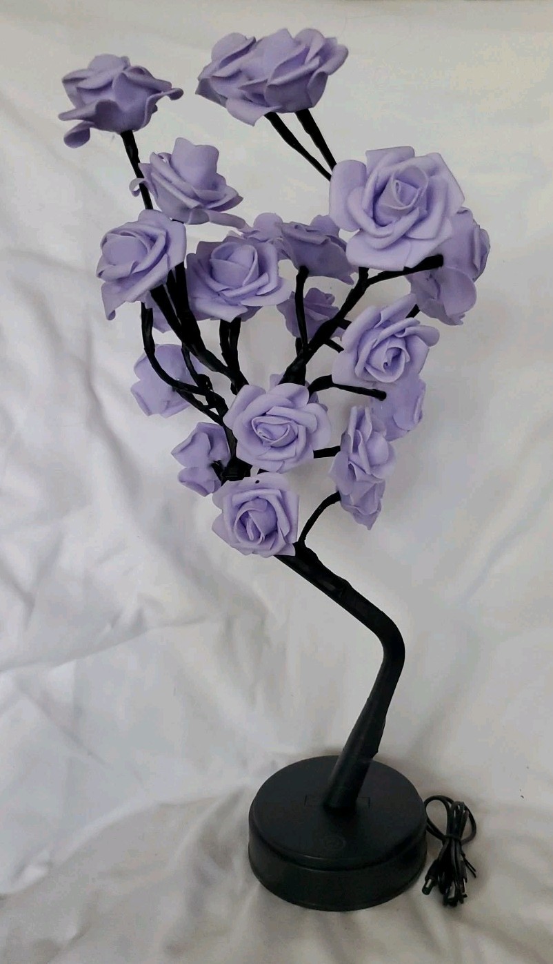 New LED Purple Rose Flower Table Lamp USB Fairy Light Tree Goth Halloween 17″