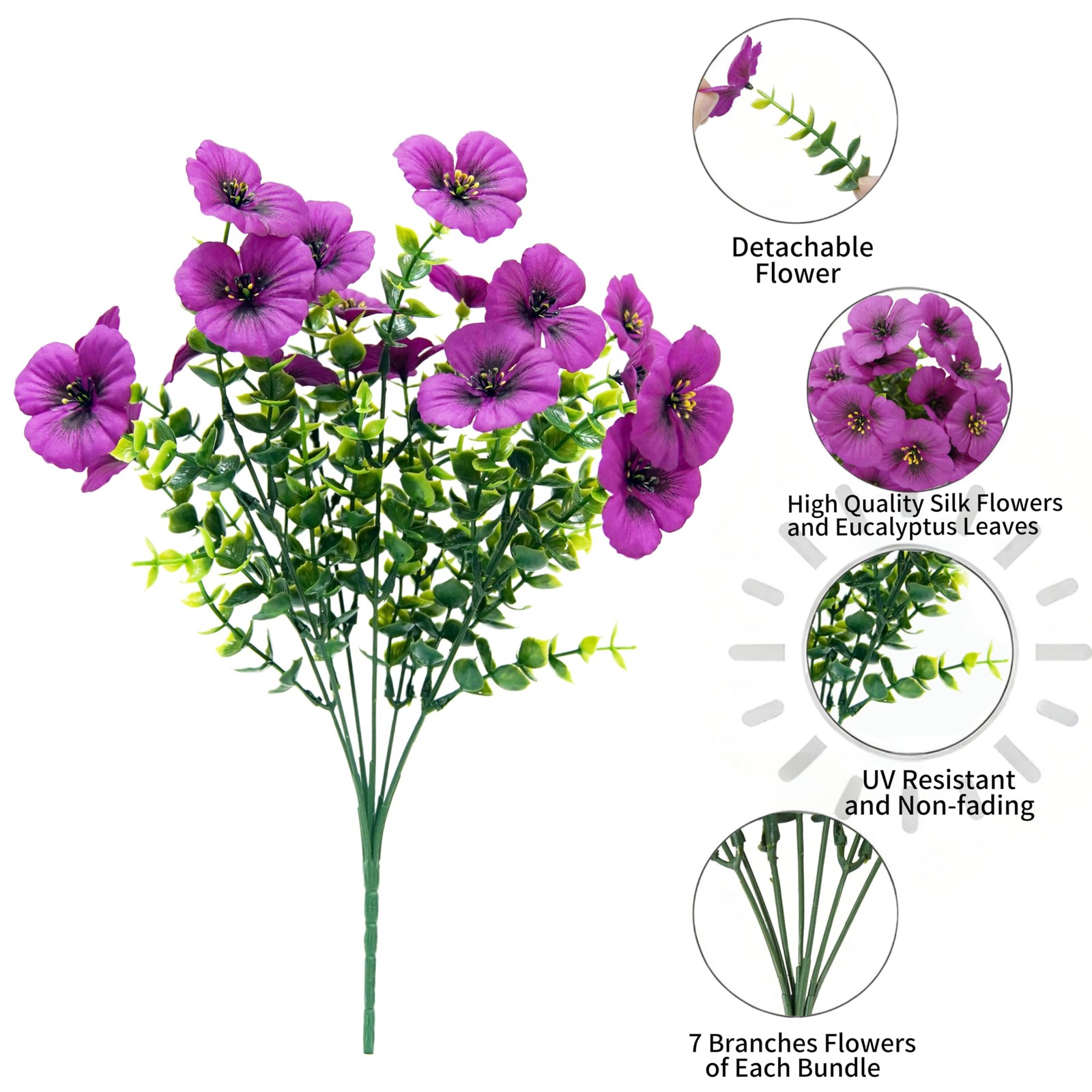 Artificial Pansy Flowers 8 Assorted Colors UV Resistant Faux Silk Flowers for…