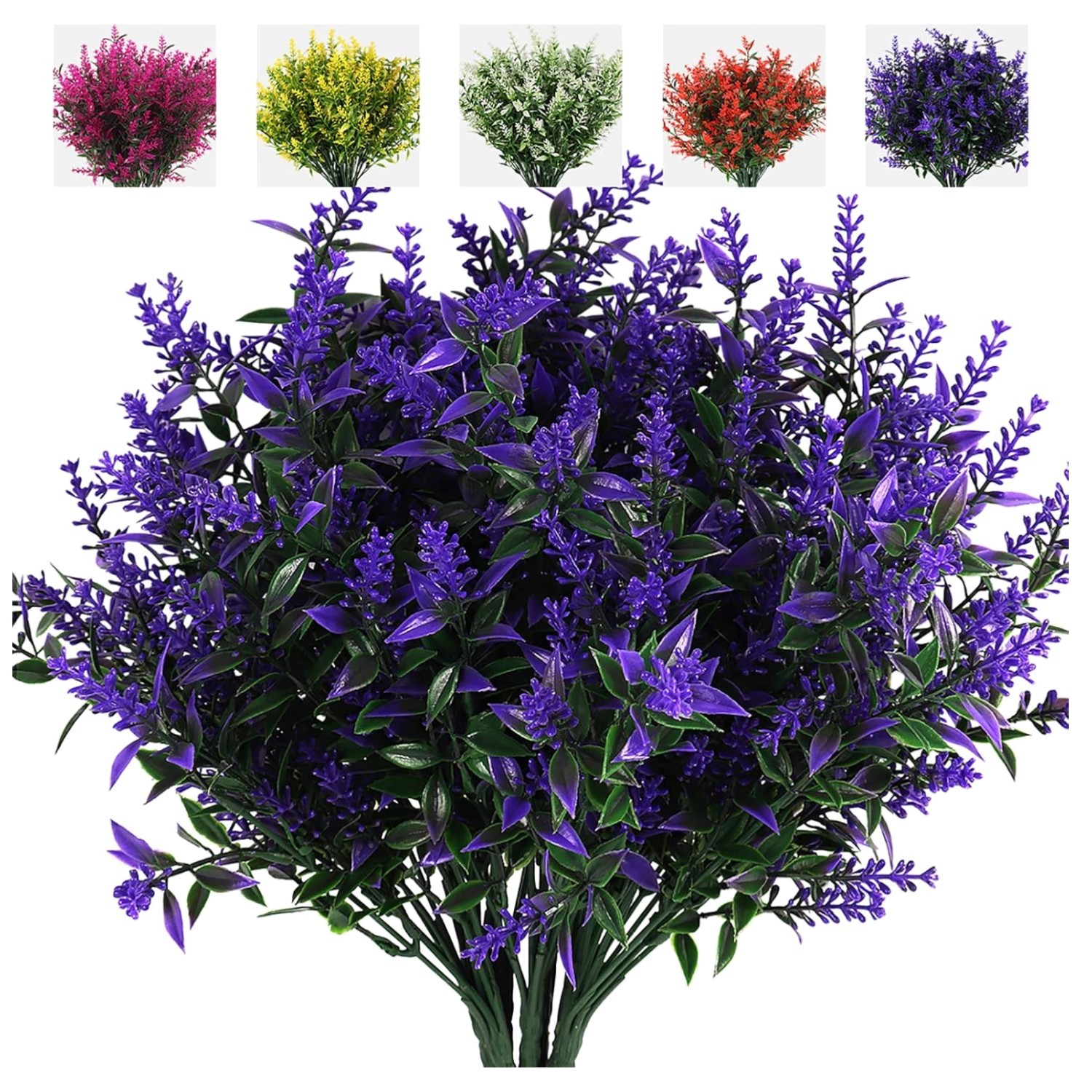 Artificial Lavender Flowers 8 Bundles UV Resistant Outdoor Decor Indoor Garden