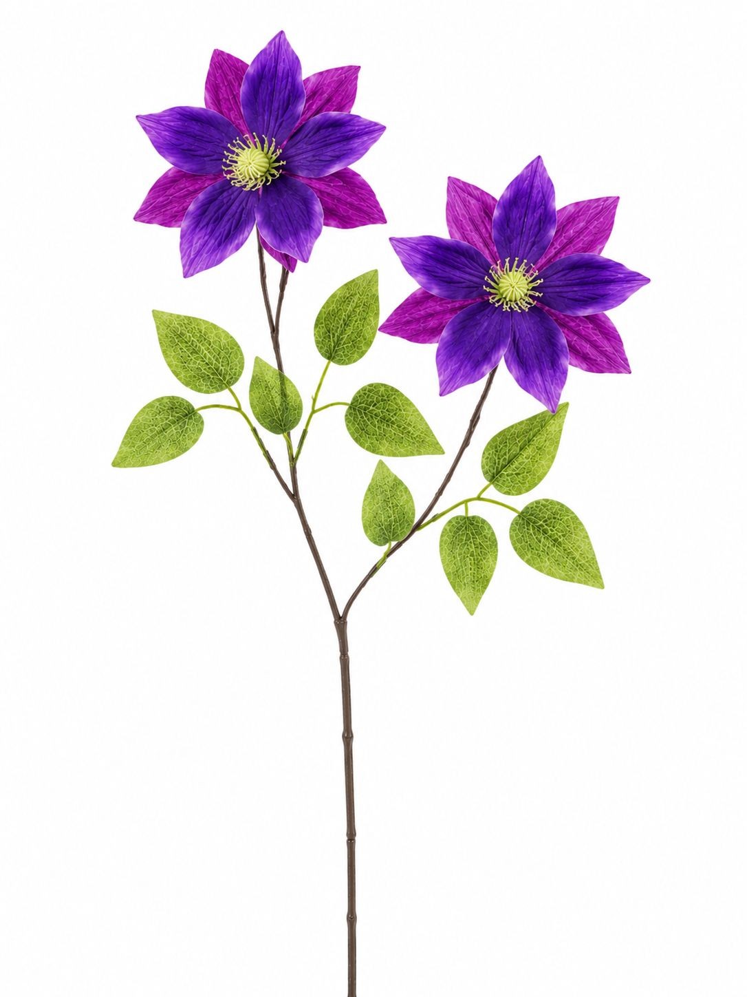 Set of 2 Purple Clematis Stems Faux Flower Branches Floral Decor Cottagecore