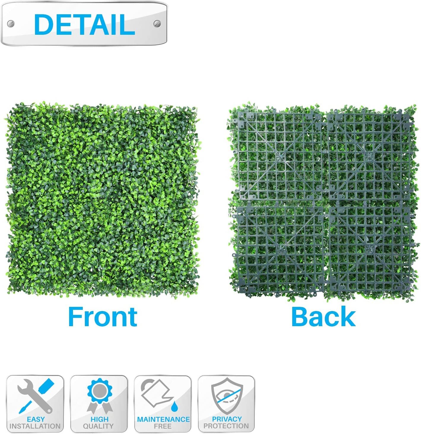 20″x20″ Artificial Boxwood Hedge Panel Double Color Lvy Leaf Fence Indoor Decor