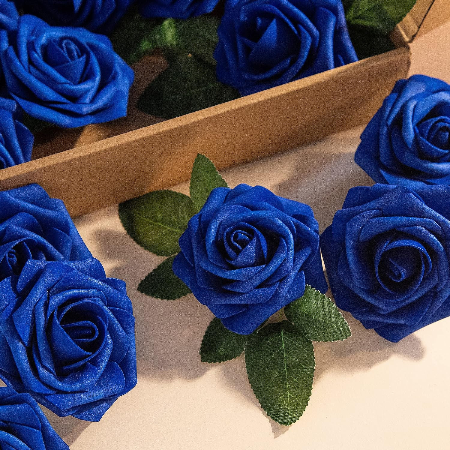 Artificial Flower Foam Rose 25pcs Real Looking Fake Rose with Stems Leaves for H