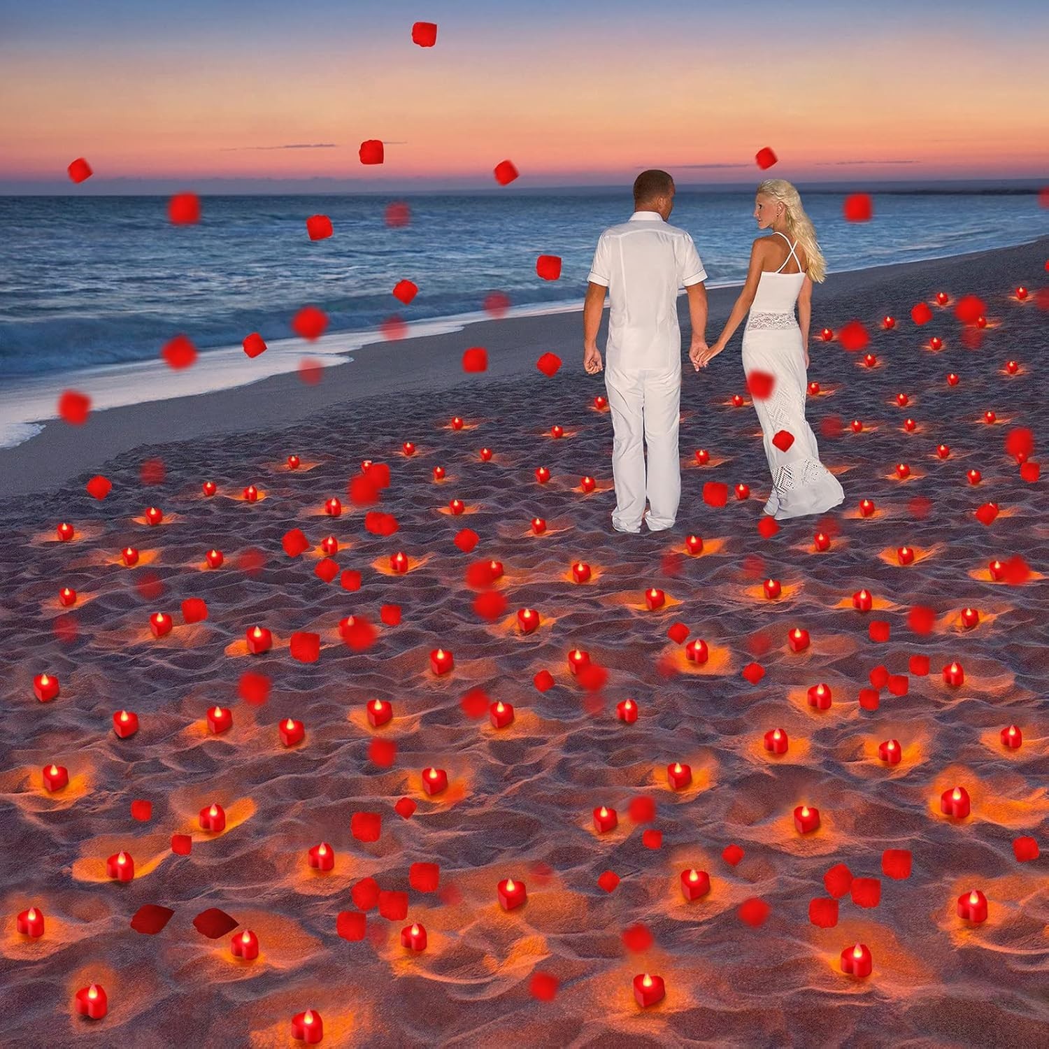 Heart Candle and Rose Petal Set – 72 LED Lights & 6000 Petals for Romantic Decor