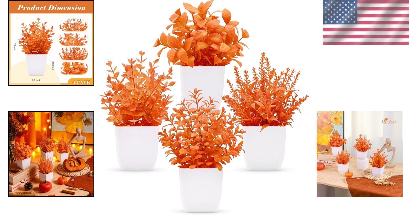 Chic 4 Pack of Fall Faux Plants – Versatile Accent for Home and Office
