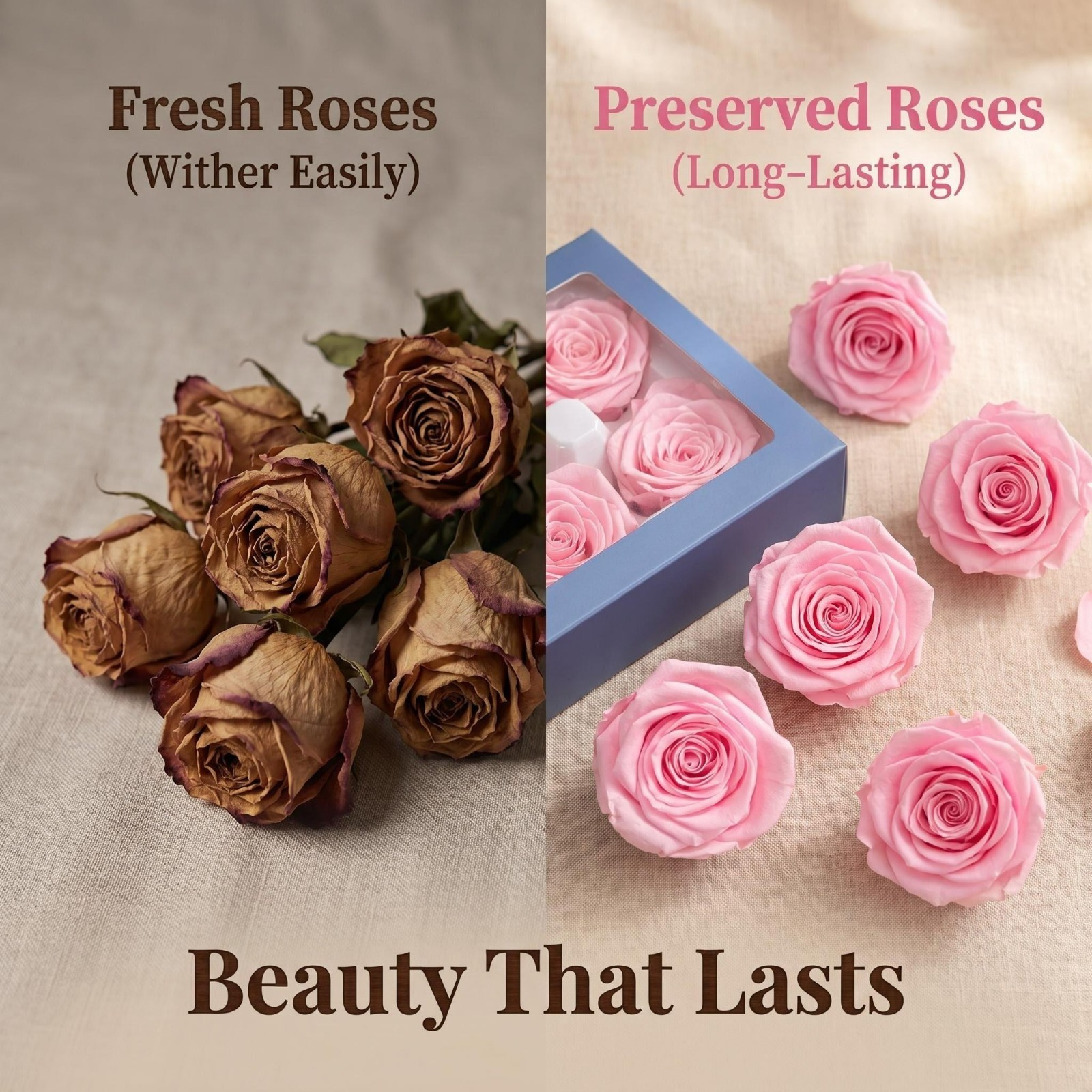 8 Preserved Roses Eternal Roses Heads Bulk Pink for her Gift Wedding Valentine