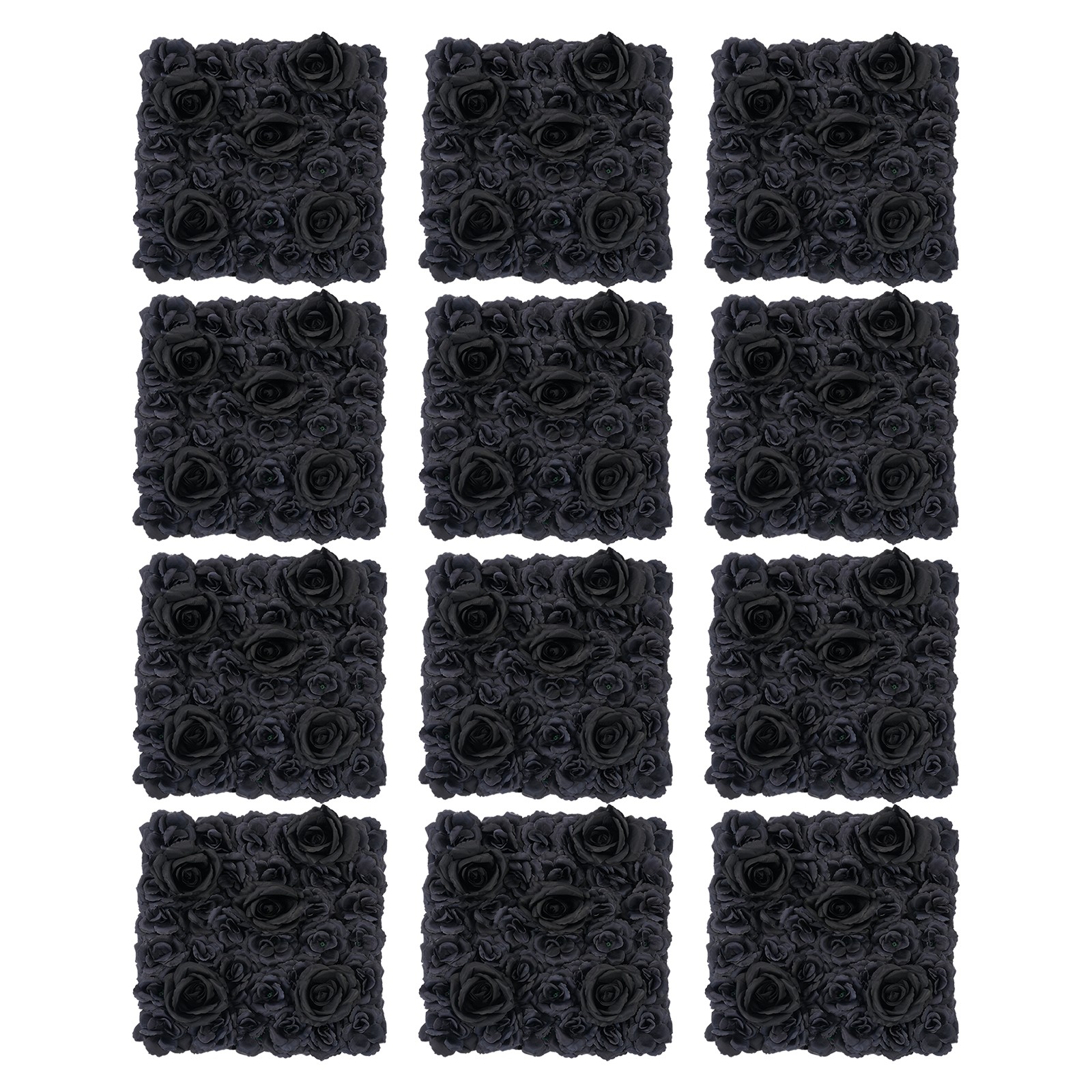12PCS Black Rose Flower Wall Panels Artificial Floral Gothic Style Wedding Decor