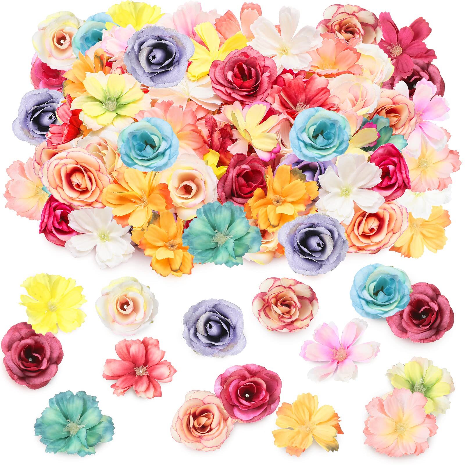 80PCS Faux Flower Heads Mini Artificial Peony Daisy Rose for Wedding Crafts