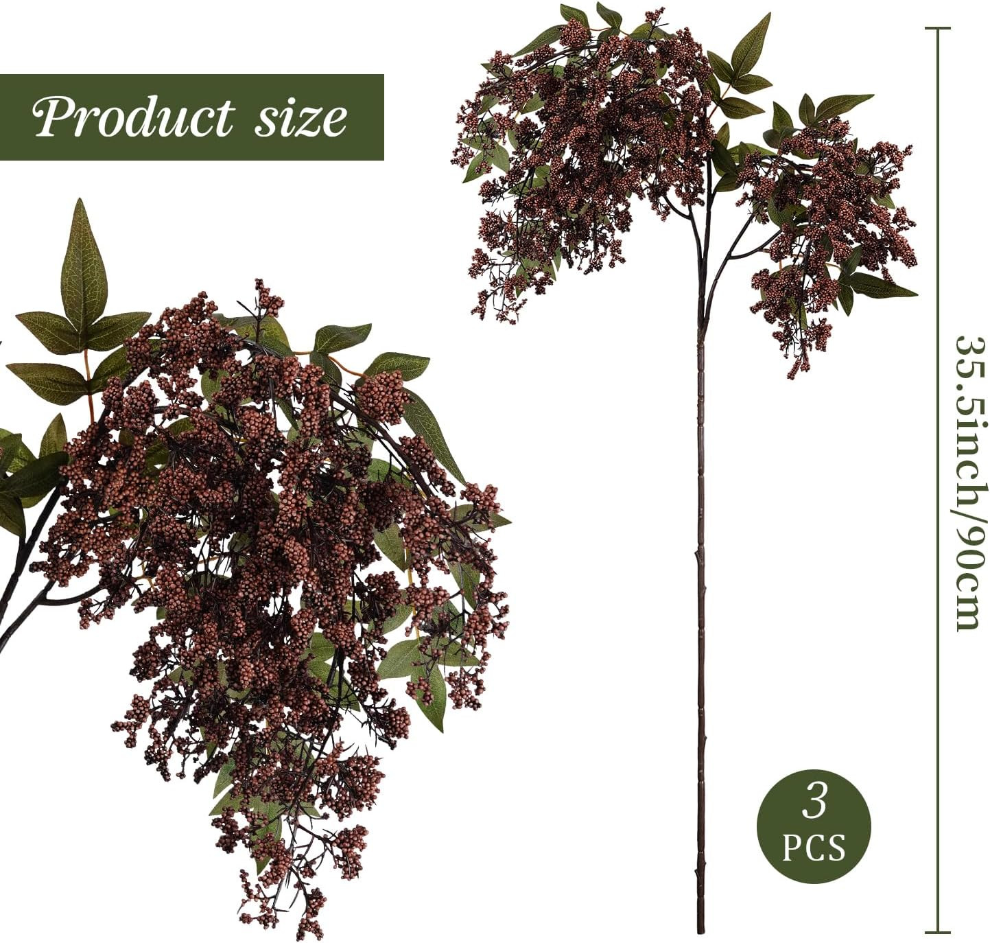 3 Pcs 36″ Dark Brown Artificial Berry Stem for DIY Home Decor & Holidays