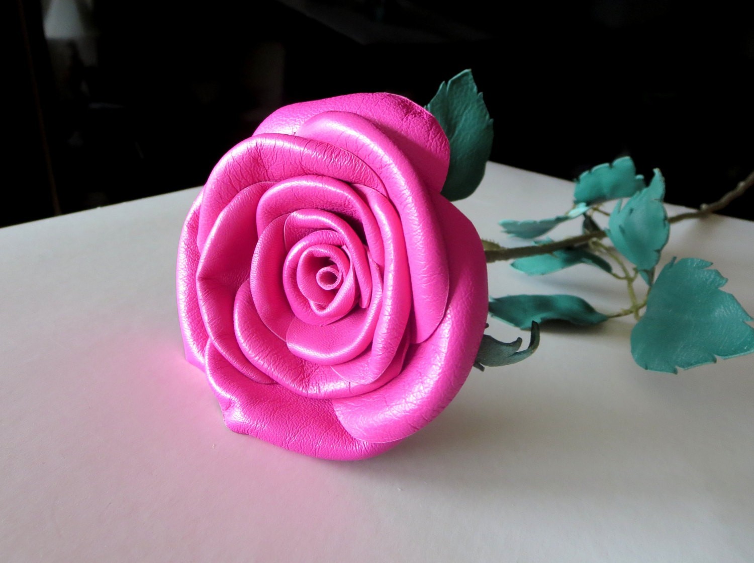 Leather Anniversary Gift pin RoseThird Wedding Anniversary Long Stem flower