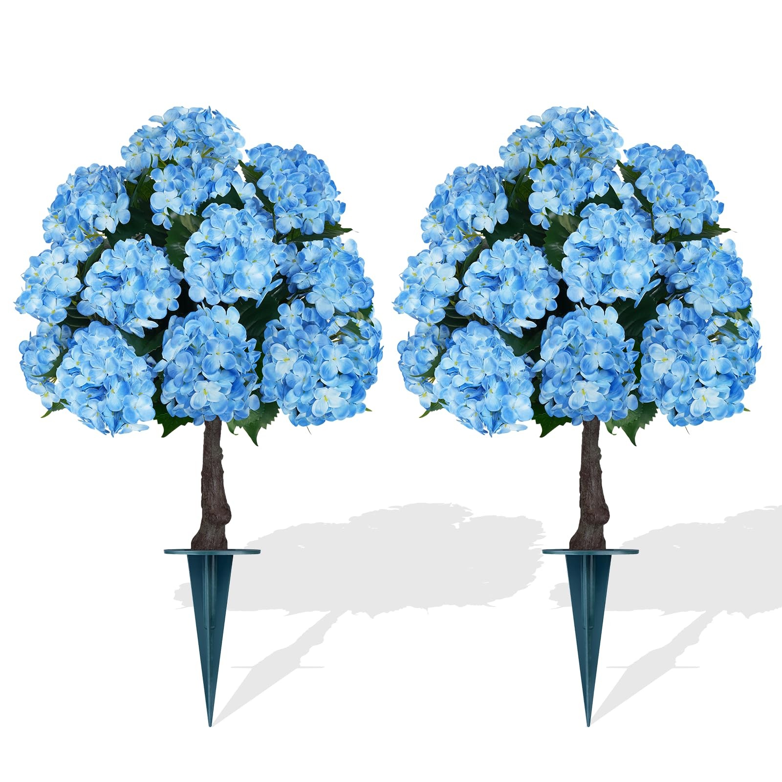 Artificial Topiary Ball Tree with Blue Hydrangea, Set of 2 UV Resistant Shrub…
