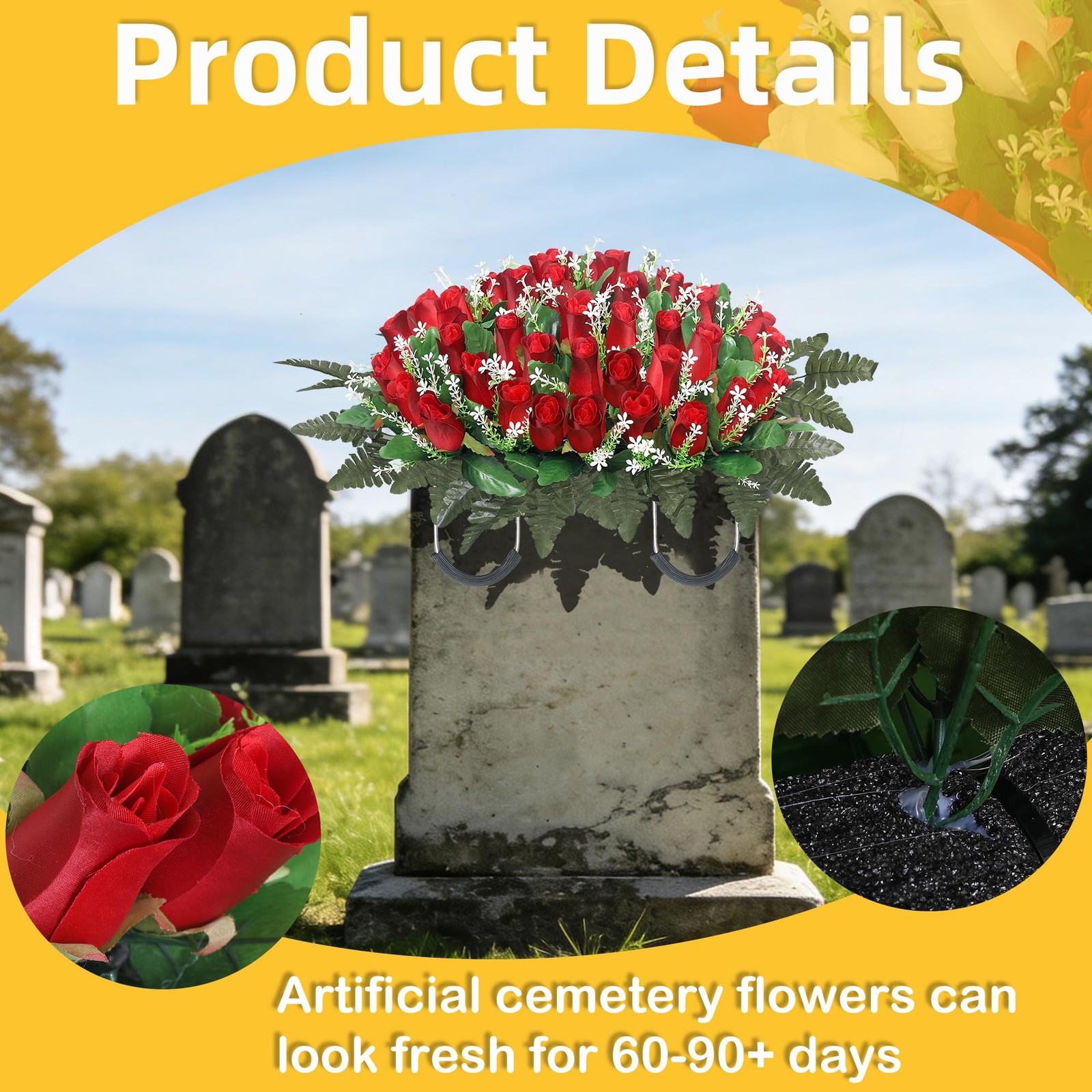 Wocst Artificial Cemetery Flowers for Grave Headstone Flower Saddle Realistic…