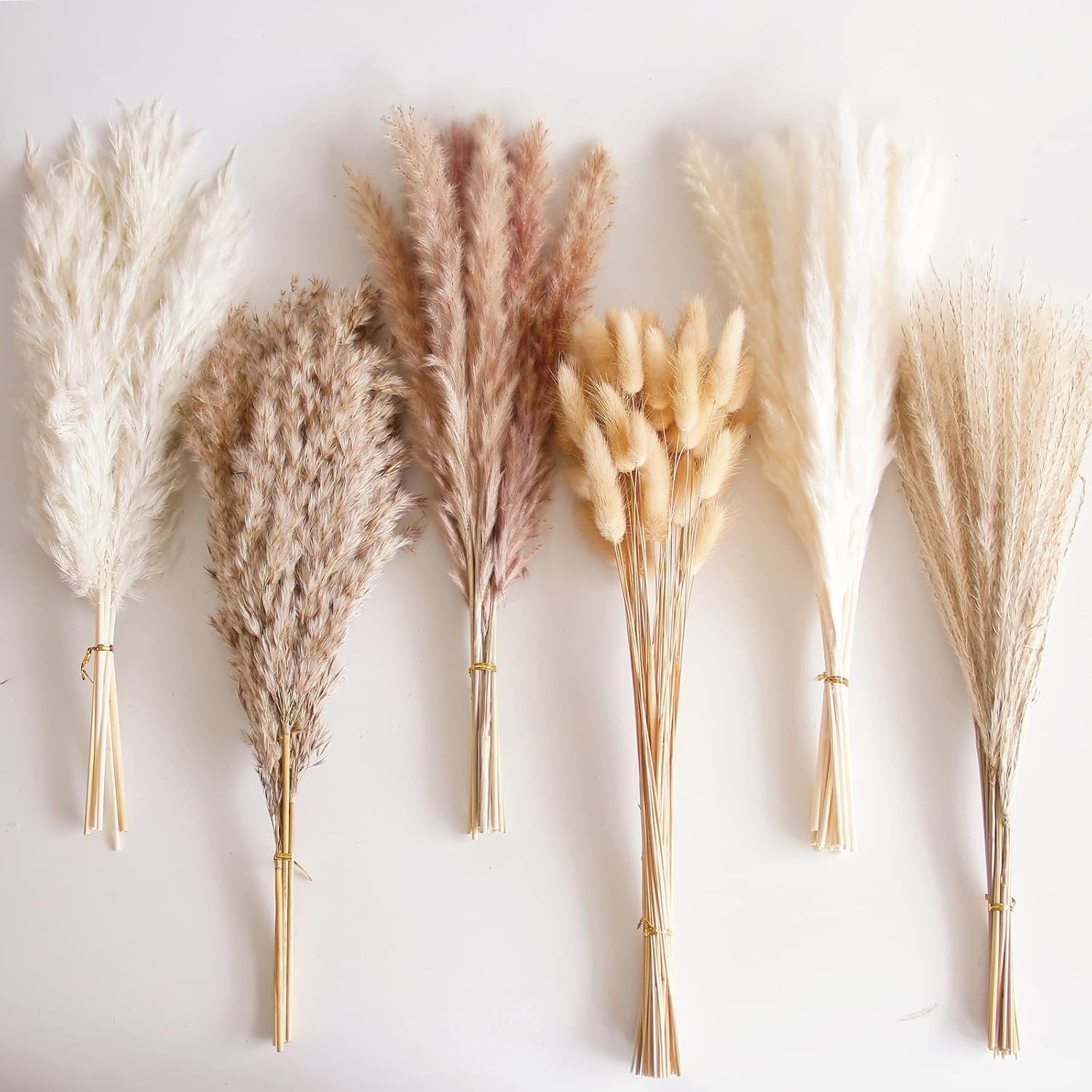 110 PCS Dried Pampas Grass Bouquet, Boho Table Decor, Bunny Tails Dried Flowers,