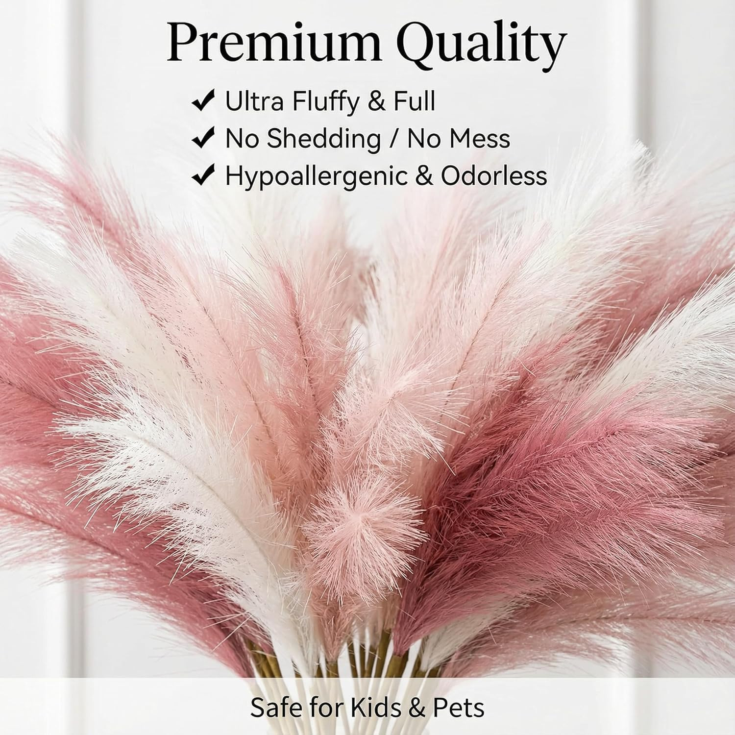 Pampas Grass Decor 30Pcs 21.7 Inch, Faux Pampas Grass (White/Pink/Rose Red), Art