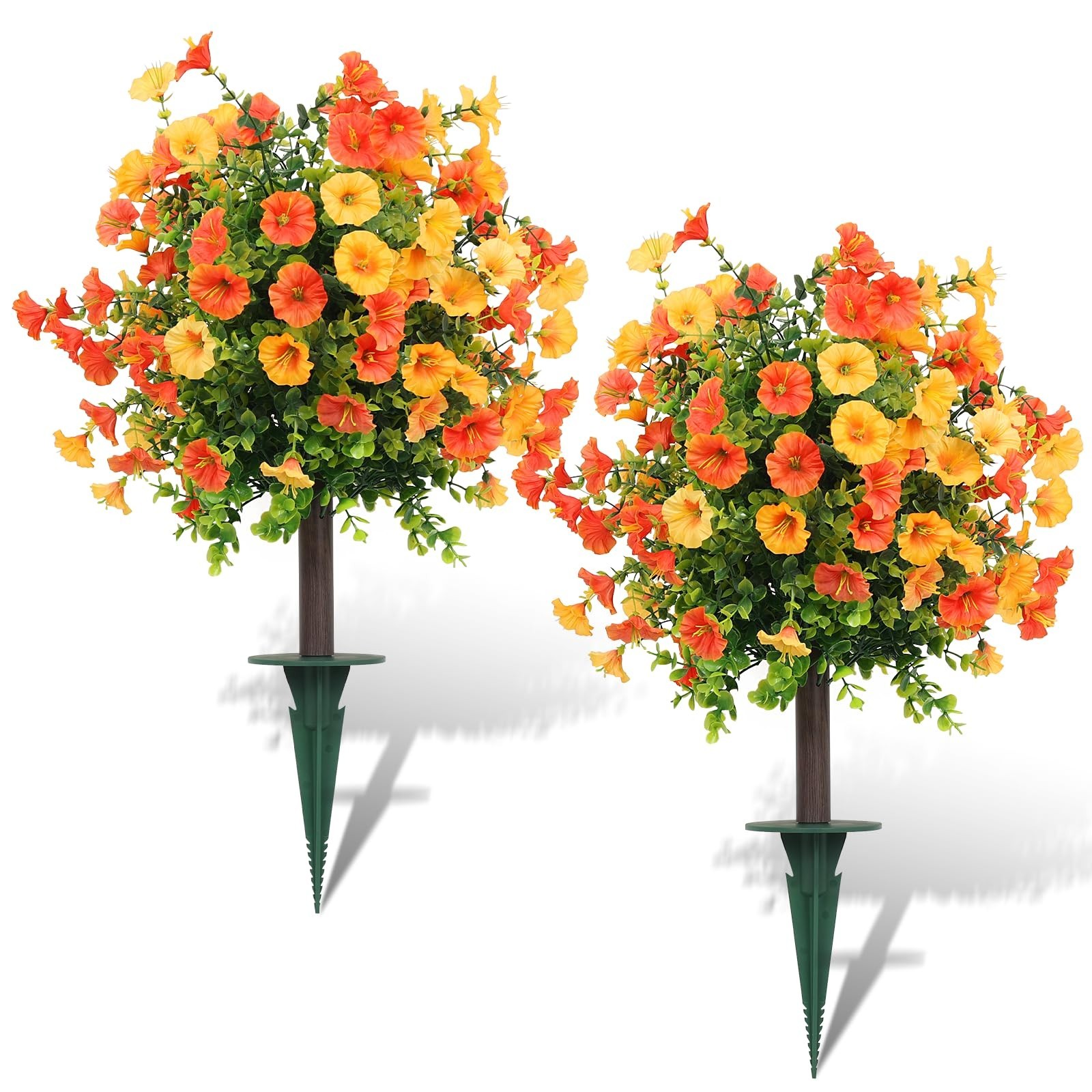 Set of 2 UV Resistant Artificial Shrubs – Fake Bushes for Patio, Porch, Garden D