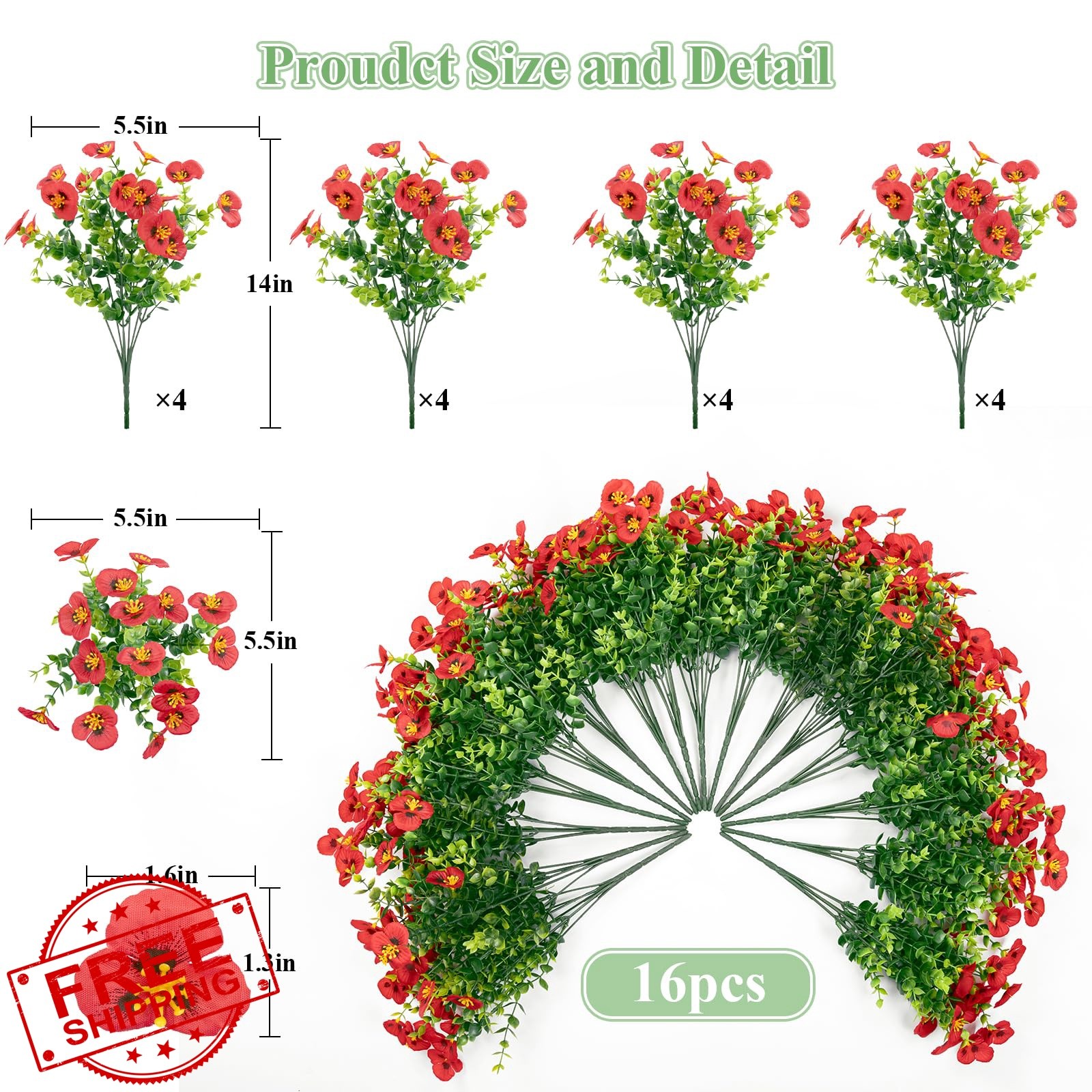 U’Artlines Red 16 Bundles Artificial Flowers