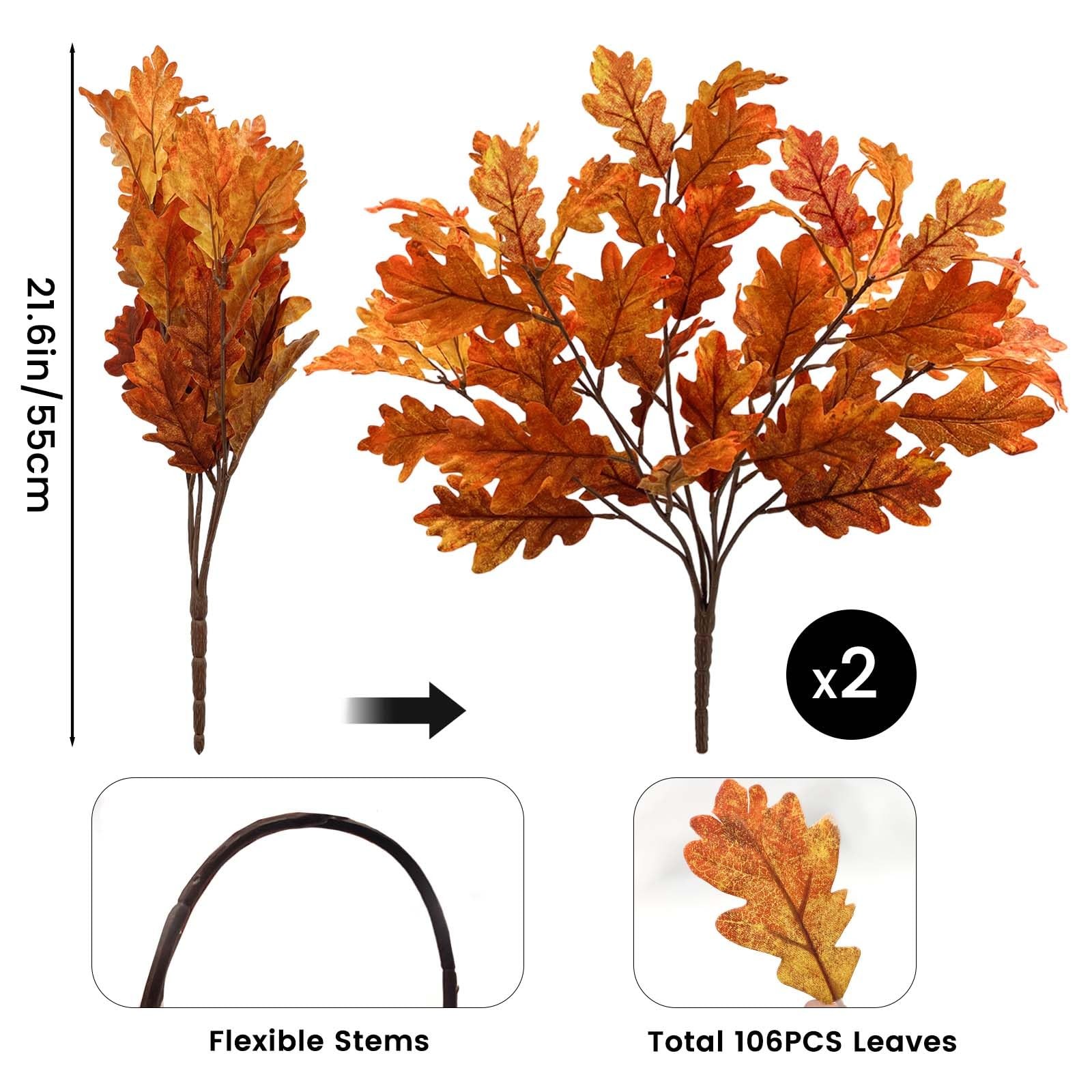 2 Pack 21.6in/55cm Artificial Fall Stems with 106 Ombre Leaves,Realistic Autu…