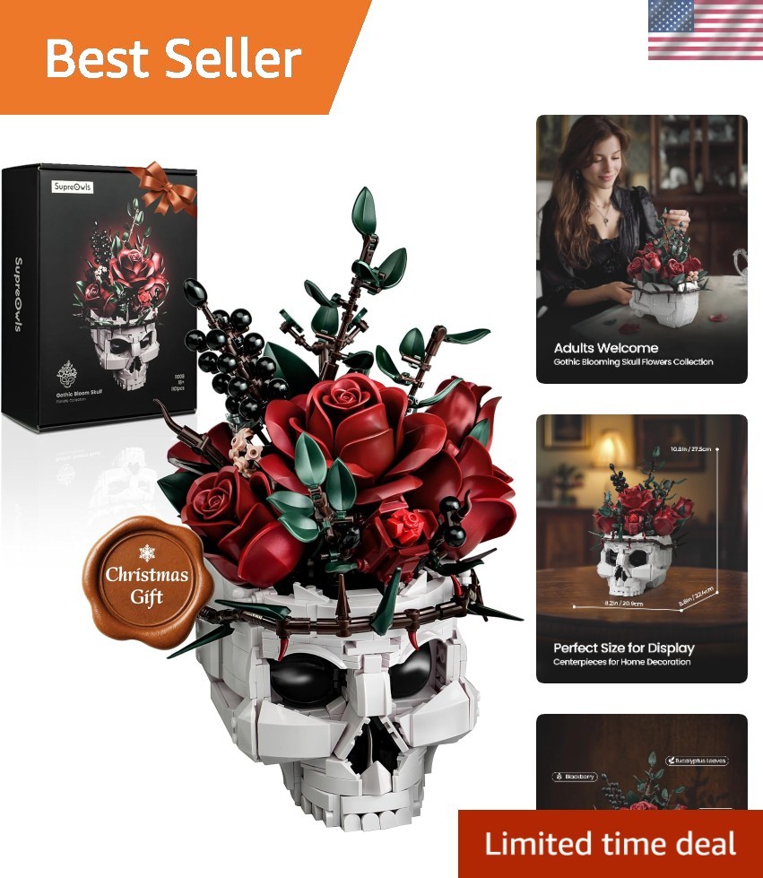 Skull Roses Flower Bouquet Building Set, Skull Planter Botanical Collection K…