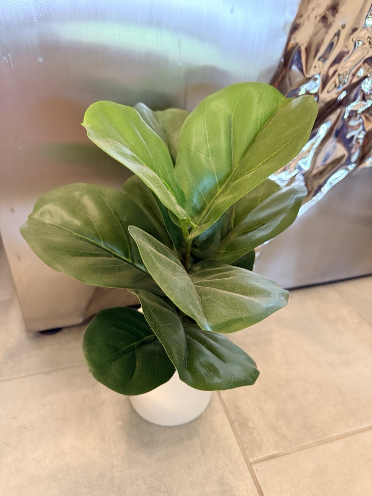 Artificial Faux Fiddle Leaf Fig Tree 1 ft in Vanilla Flower Pot Indoor-realistic