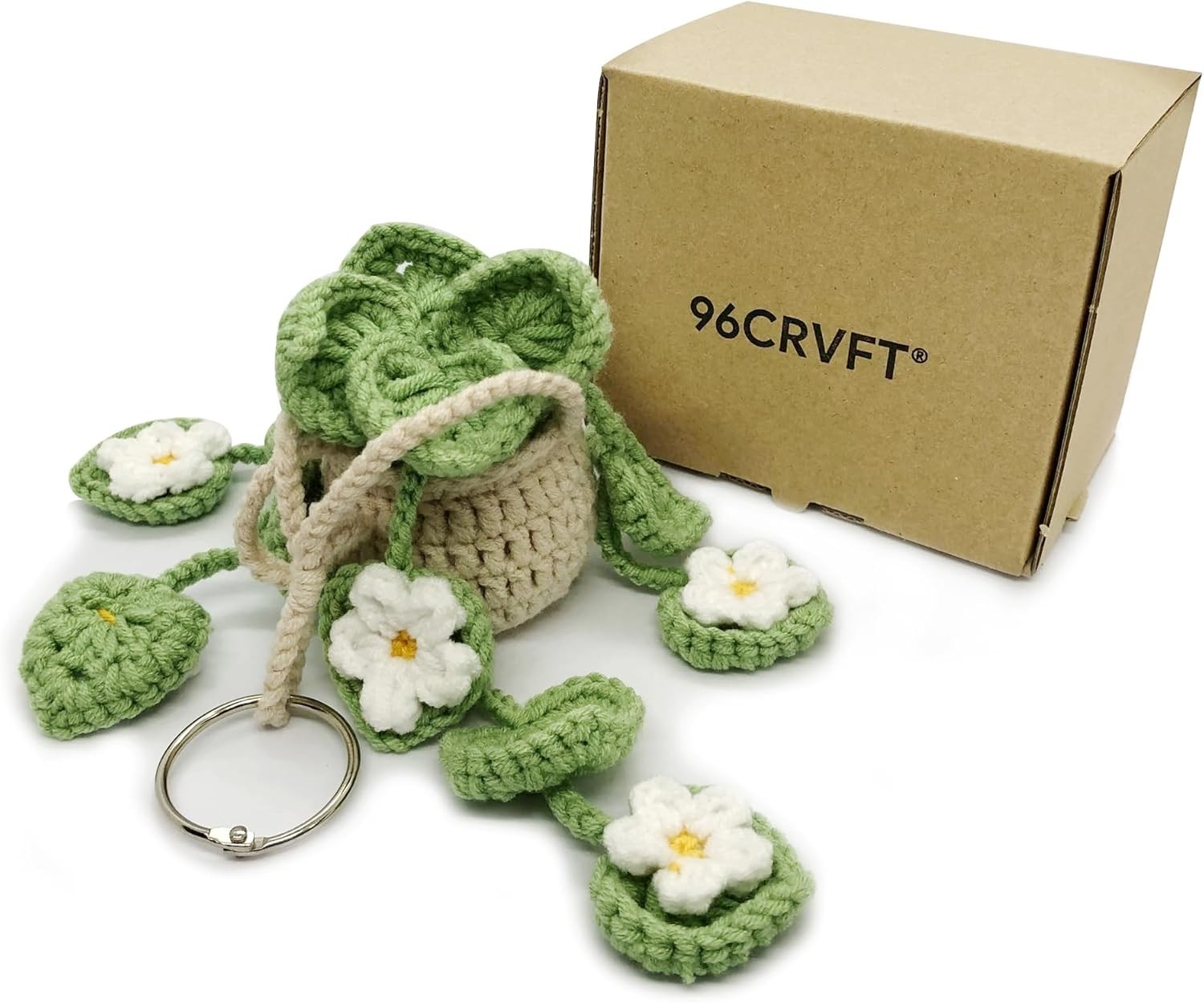 Handmade Crochet Hanging Succulent Car Ornament – Eco-Friendly Gift for Women
