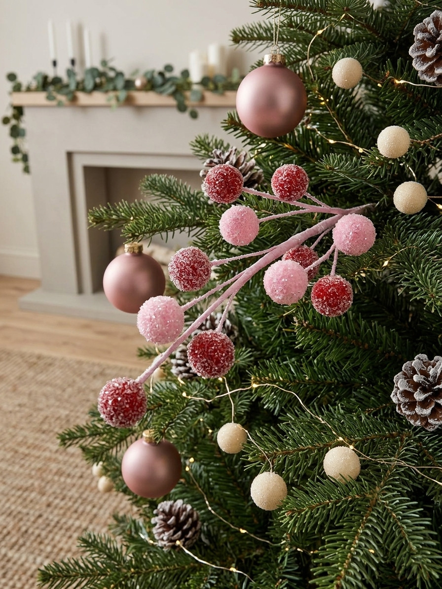 21″ Pink Red Glitter Berry Spray Stem Christmas Valentine Holiday Floral Decor
