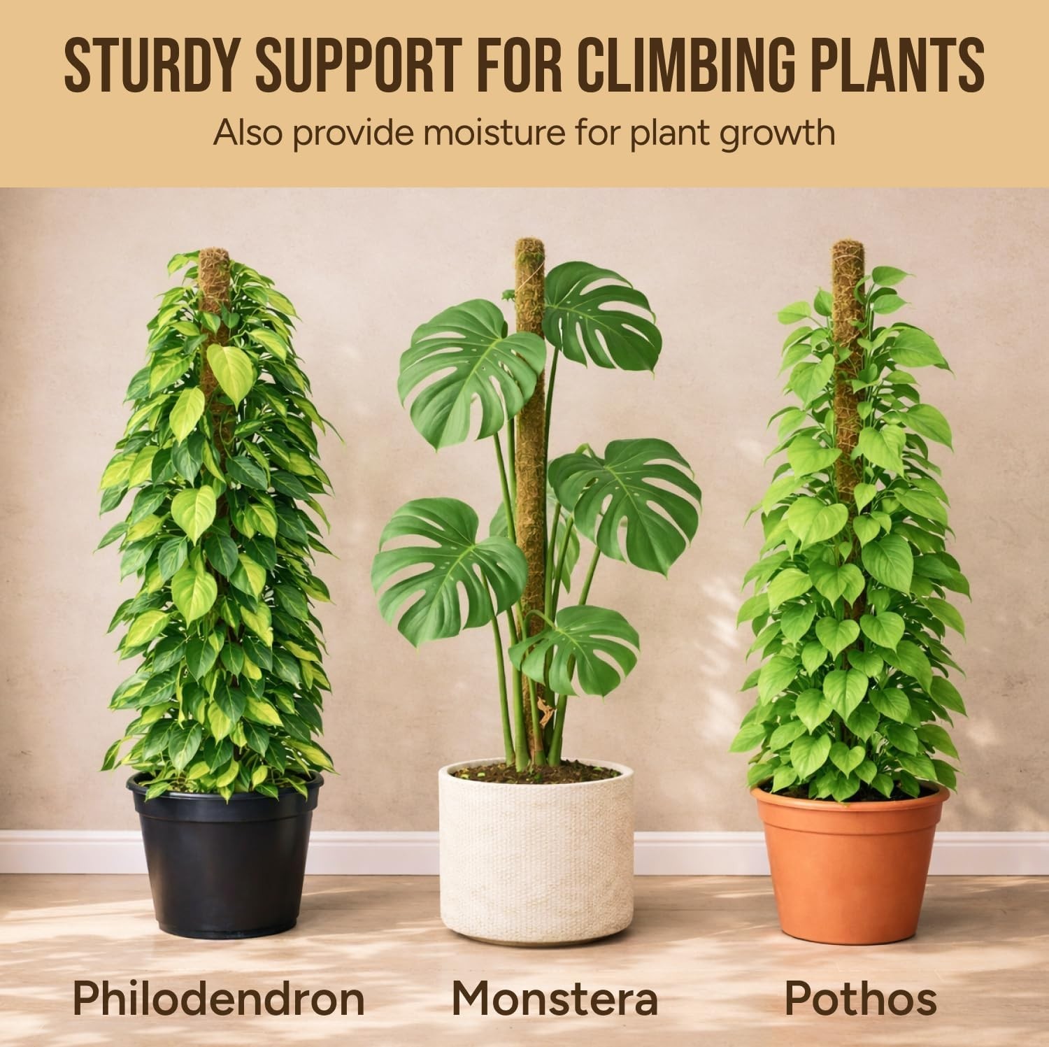 Moss Pole Monstera Plant Support – 2 Pack 28” Bendable Moss Pole Monstera