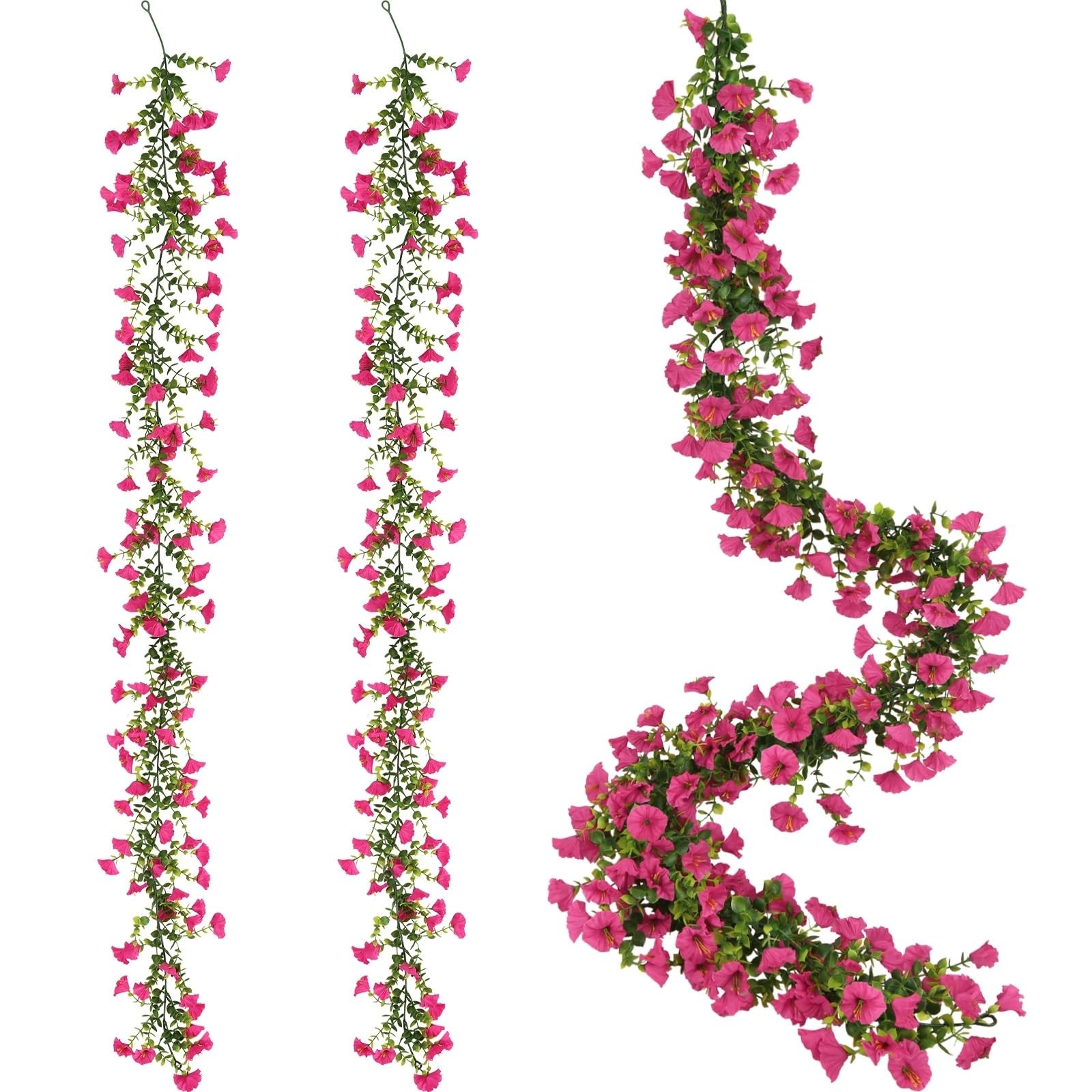 2 Pack Hot Pink Artificial Petunias Flowers Vine Garlands for Outdoor, 6FT Fa…
