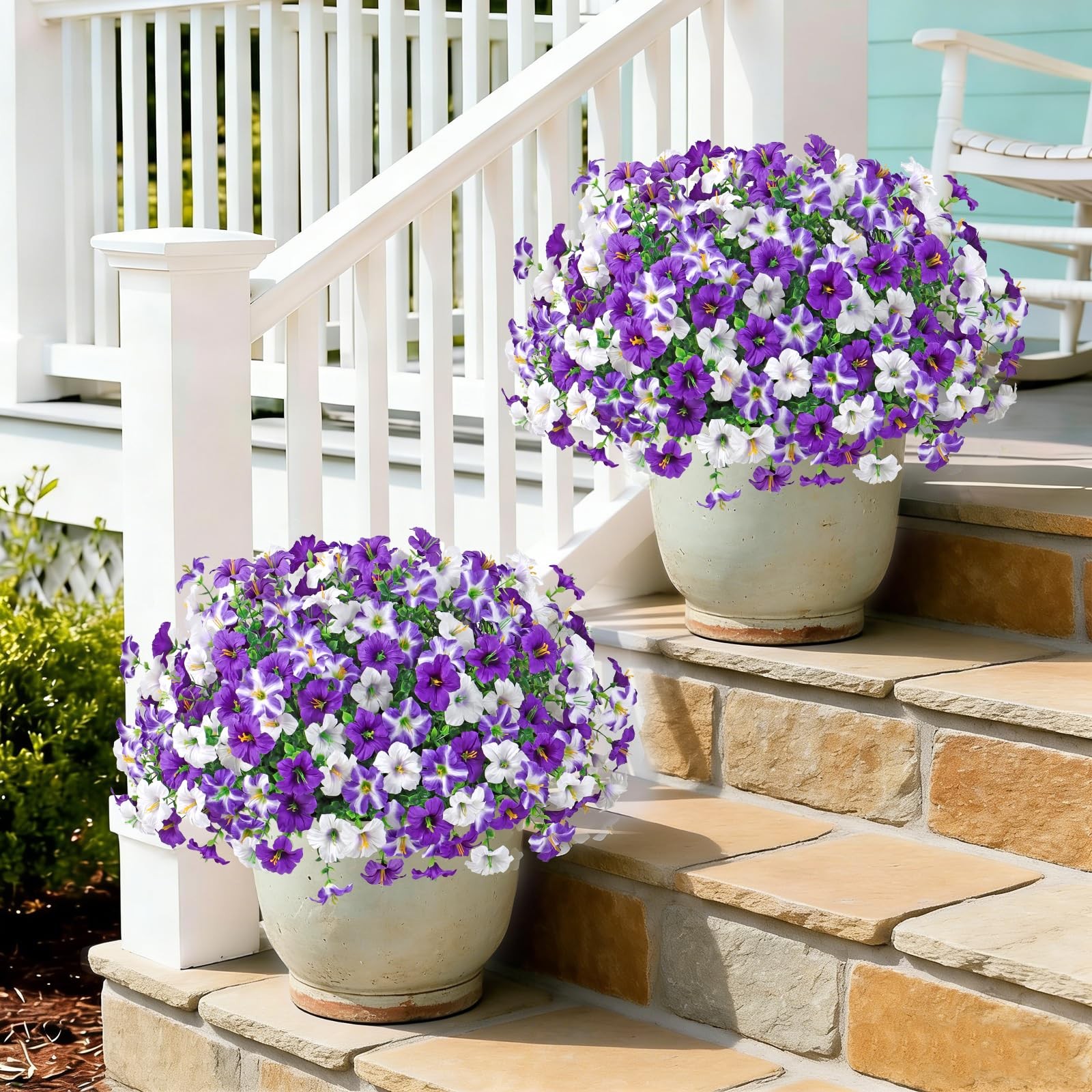 Artificial Flowers for Outdoor Decoration, 12PCS Faux White Purple Petunias S…