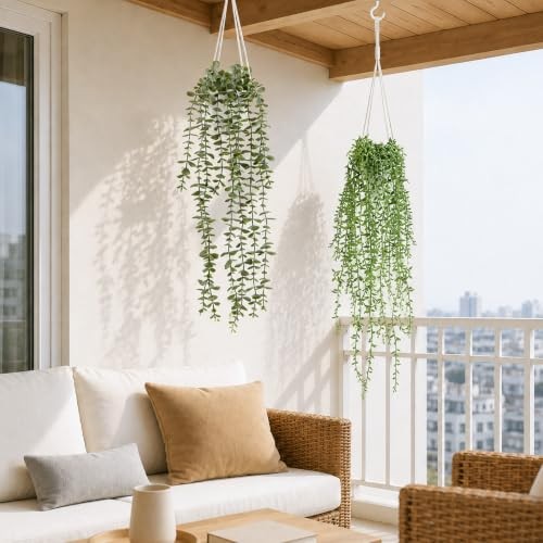 2Pcs Artificial Hanging Plants Macrame Hanger Pots Indoor Wall Home Decor |