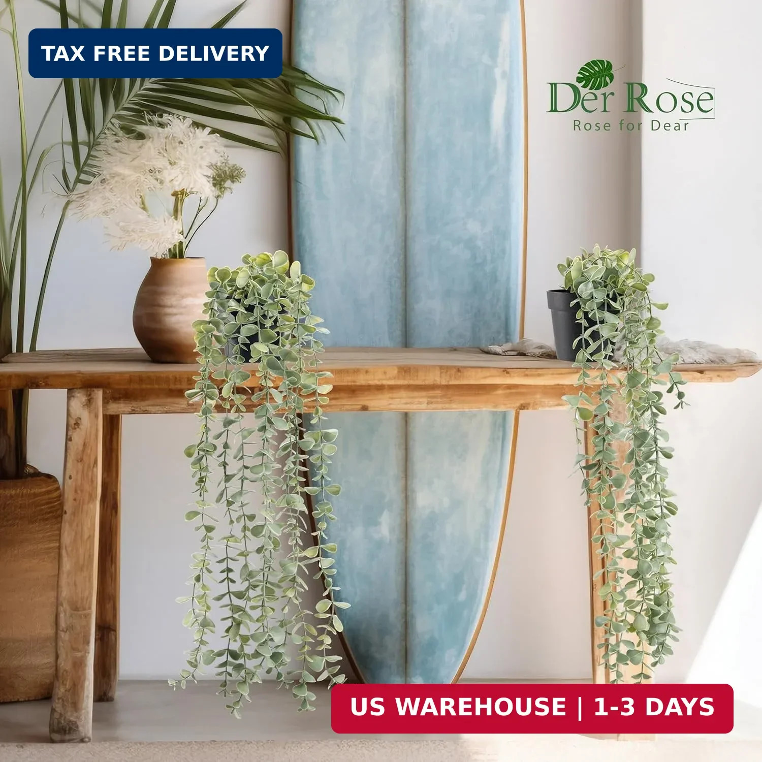 Der Rose 3Pcs Cozy Fake Eucalyptus Hanging Plants for Bathroom Wall Decor | Fres