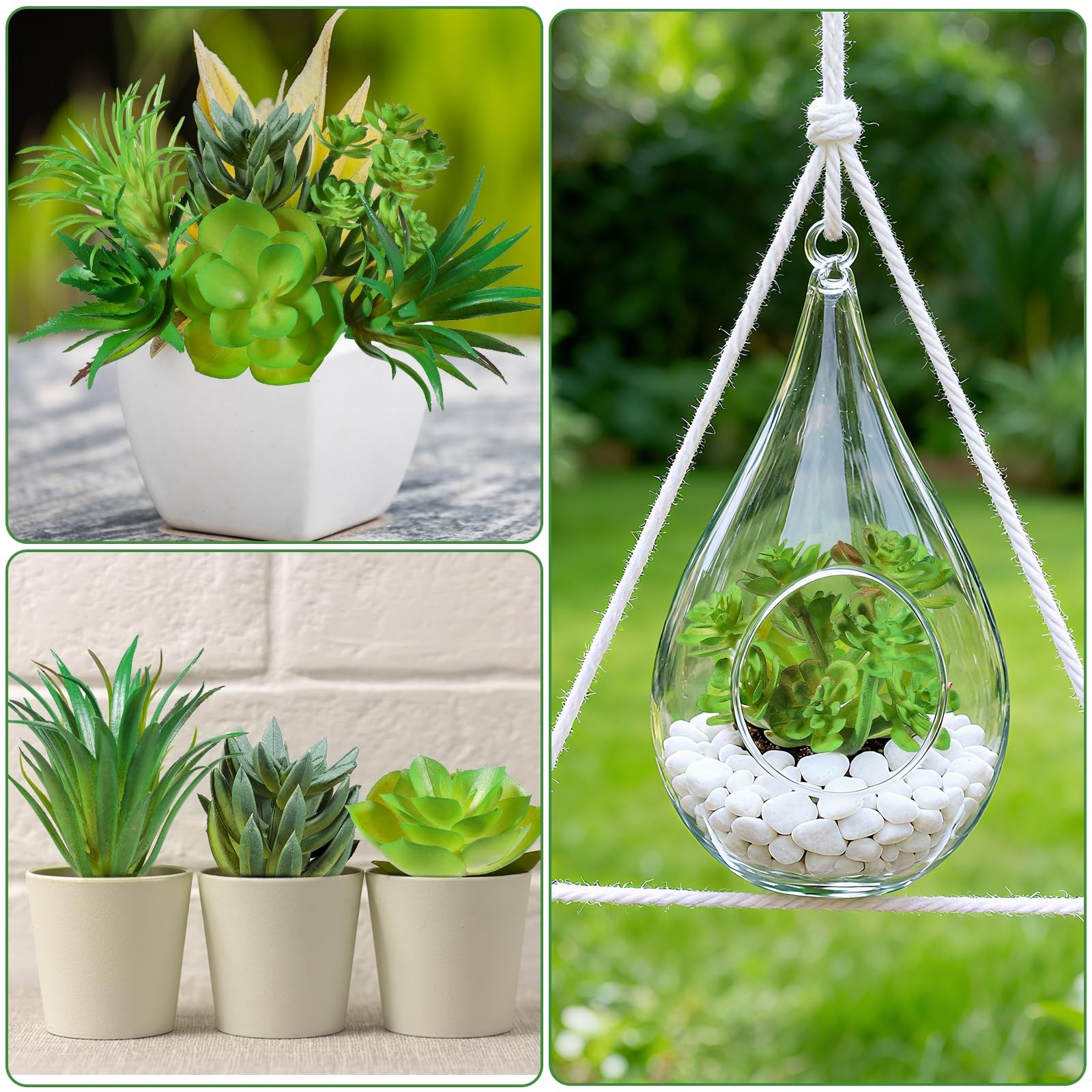 6Pcs Green Succulent Plants Mini Green Succulent Plants Faux Artificial Succu…