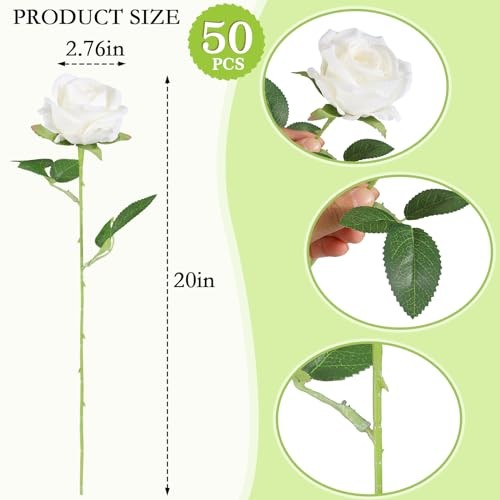 Pcs Artificial Roses in Bulk, Fake Velvet Silk Roses Realistic Rose 50 White