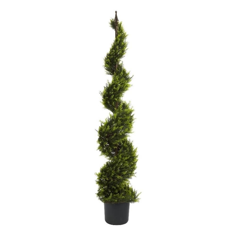 Pemberly Row 60″ Cypress Spiral Tree with Pot and Faux Soil in Green/Black