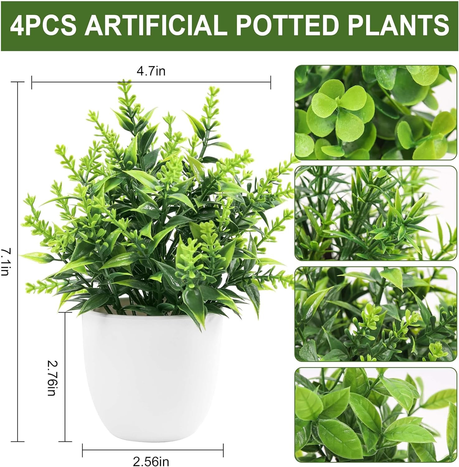 Faux Plants Indoor, 4 Pack Small Fake Plants Mini Artificial Plants in Pots for